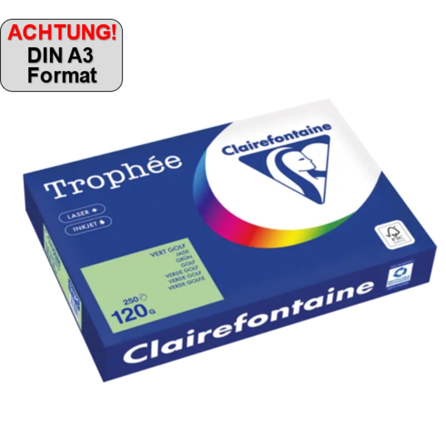 Clairefontaine Kopierpapier Trophée Color DIN A3 120g/m² elementar chlorfrei gebleicht, holzfrei grün 250 Bl./Pack.