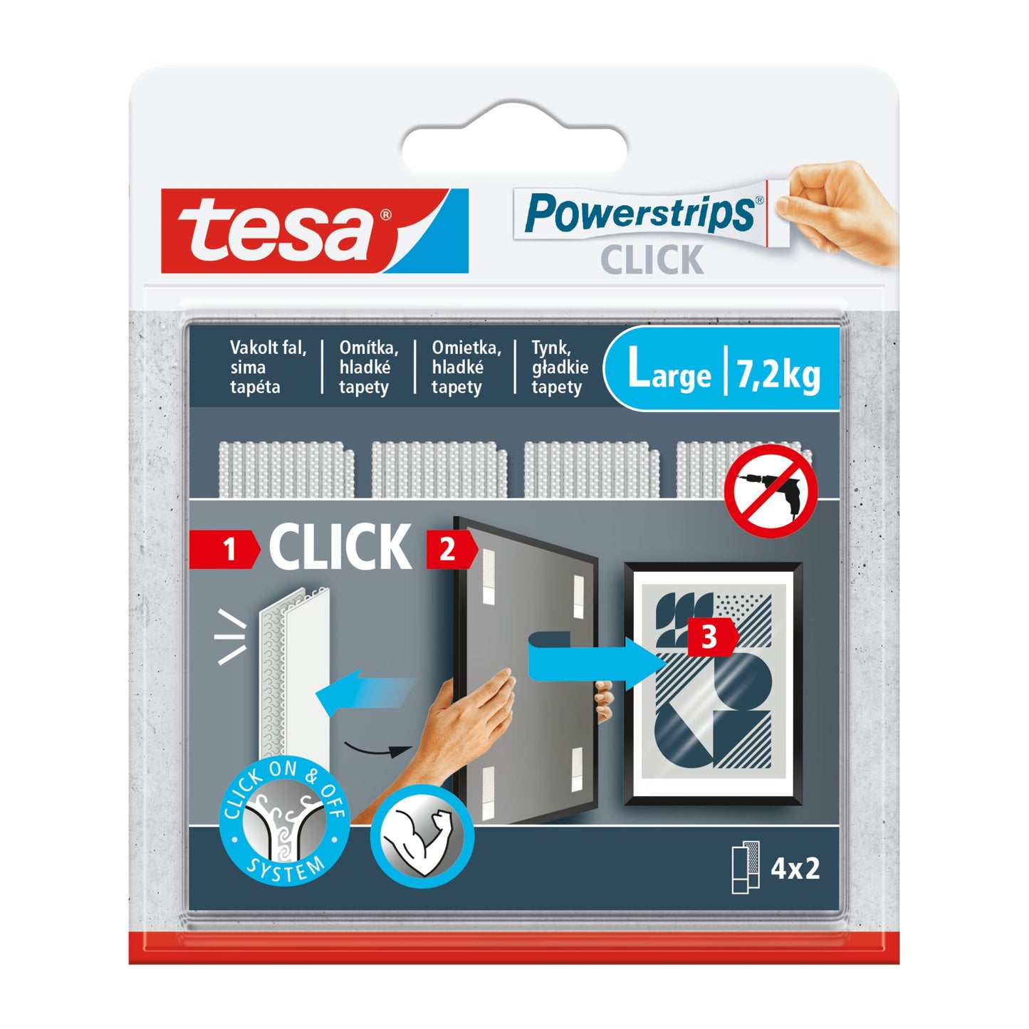 tesa® Klebepad Powerstrips® Click Large Wanddekoration Innenbereich 2 x 8,5 cm (B x L) weiß 4 x 2 St./Pack.