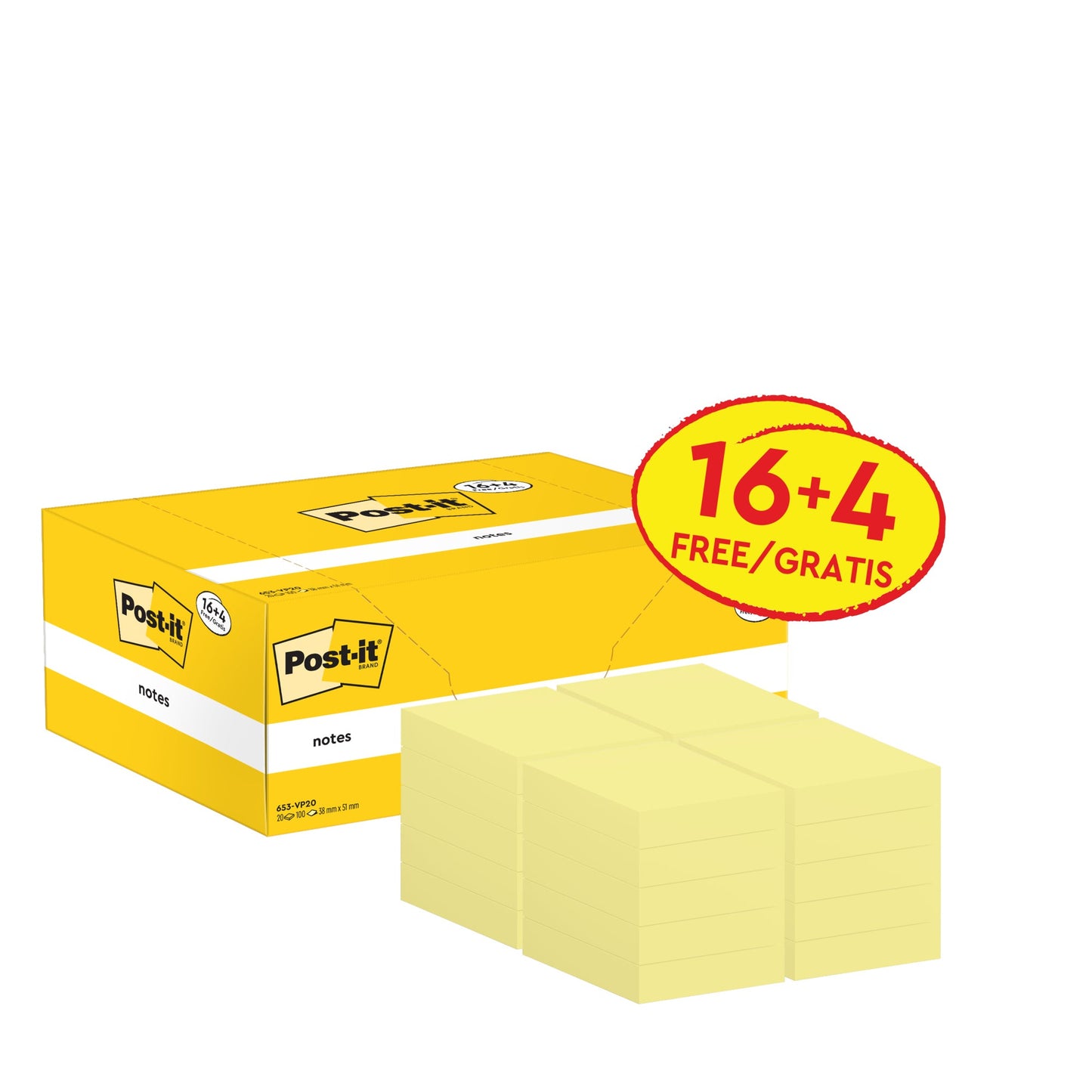 Post-it® Haftnotiz Notes Promotion 76 x 76 mm (B x H) gelb 100 Bl./Block 20 Block/Pack.