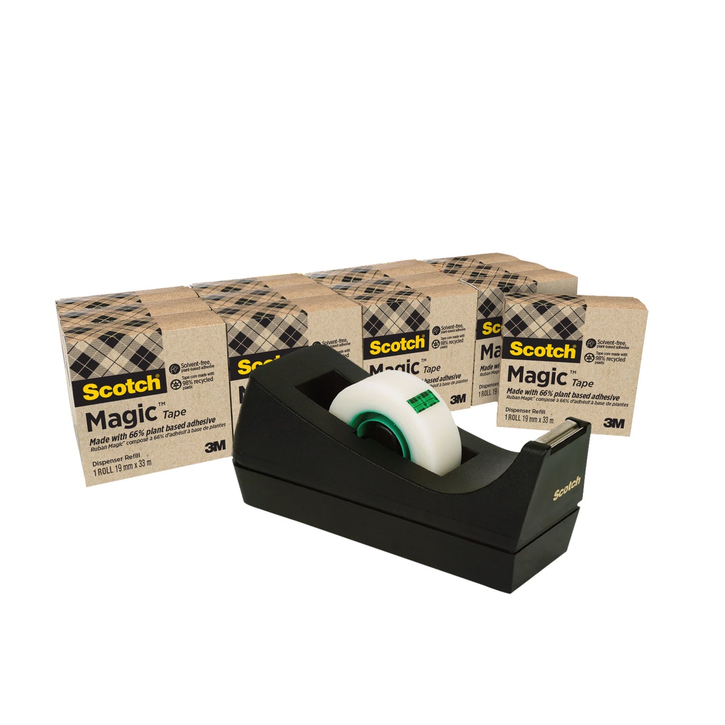 Scotch® Tischabroller Promotion 19 mm x 33 m (B x L) inkl. 14 Rollen Scotch® MagicT Klebefilm - Hergestellt aus pflanzlichen Materialien, 19 mm x 33 m (B x L) mit Lösungsmittel schwarz
