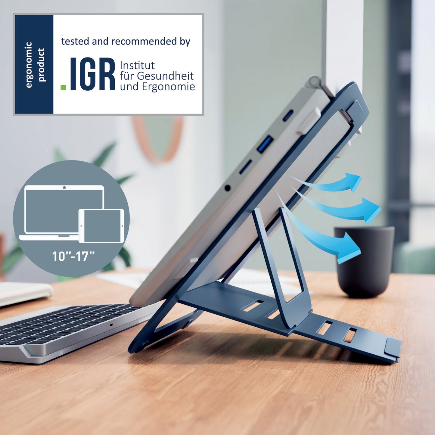 Leitz Notebookständer Ergo Ultraflach höhenverstellbar inkl. Baumwollhülle Aluminium/Gummi dunkelgrau