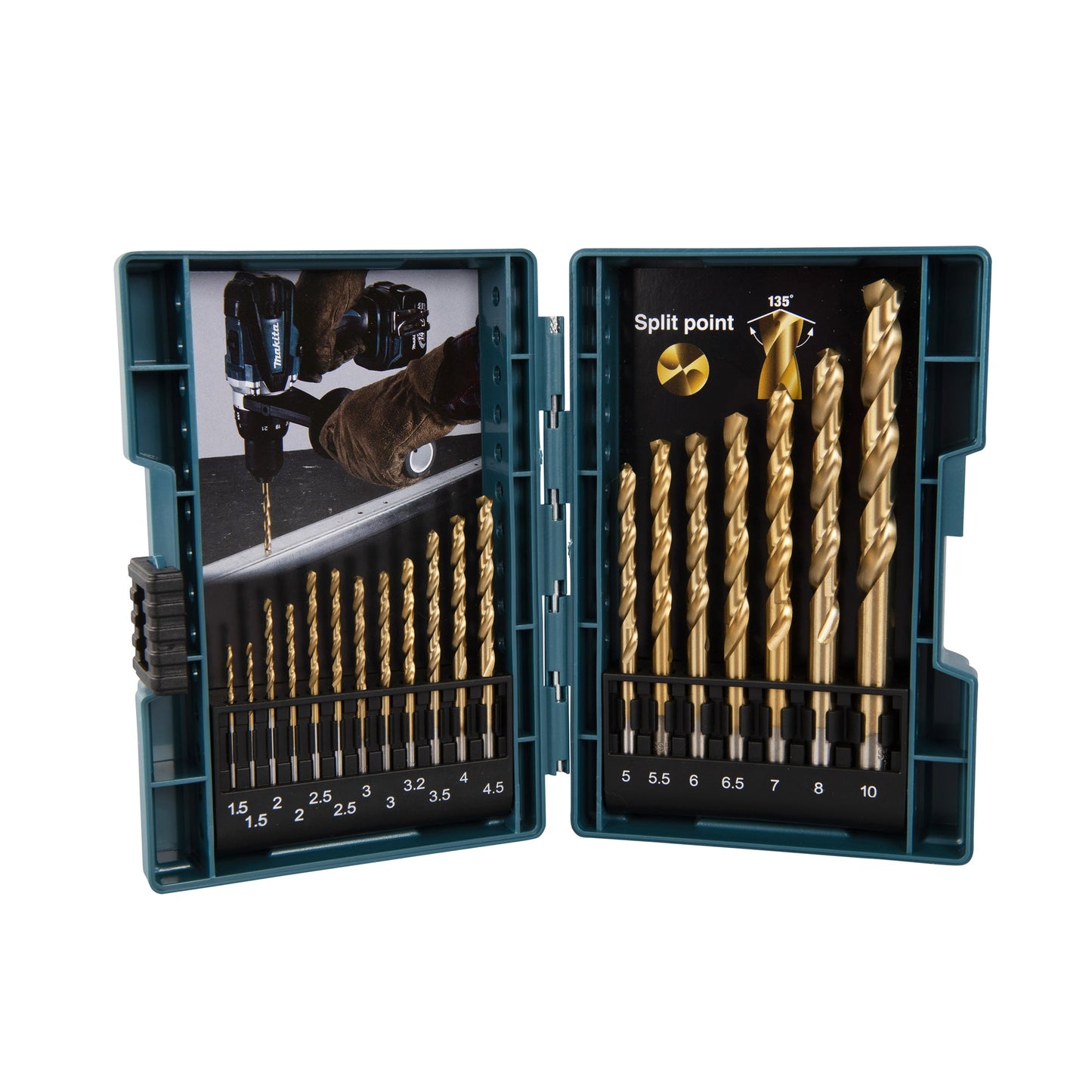 Makita® Bohrersatz Longlife HSS TiN 19 Teile 1,5/2/2,5/3/3,2/3,5/4/4,5/5/5,5/6/6,5/7/8/10mm