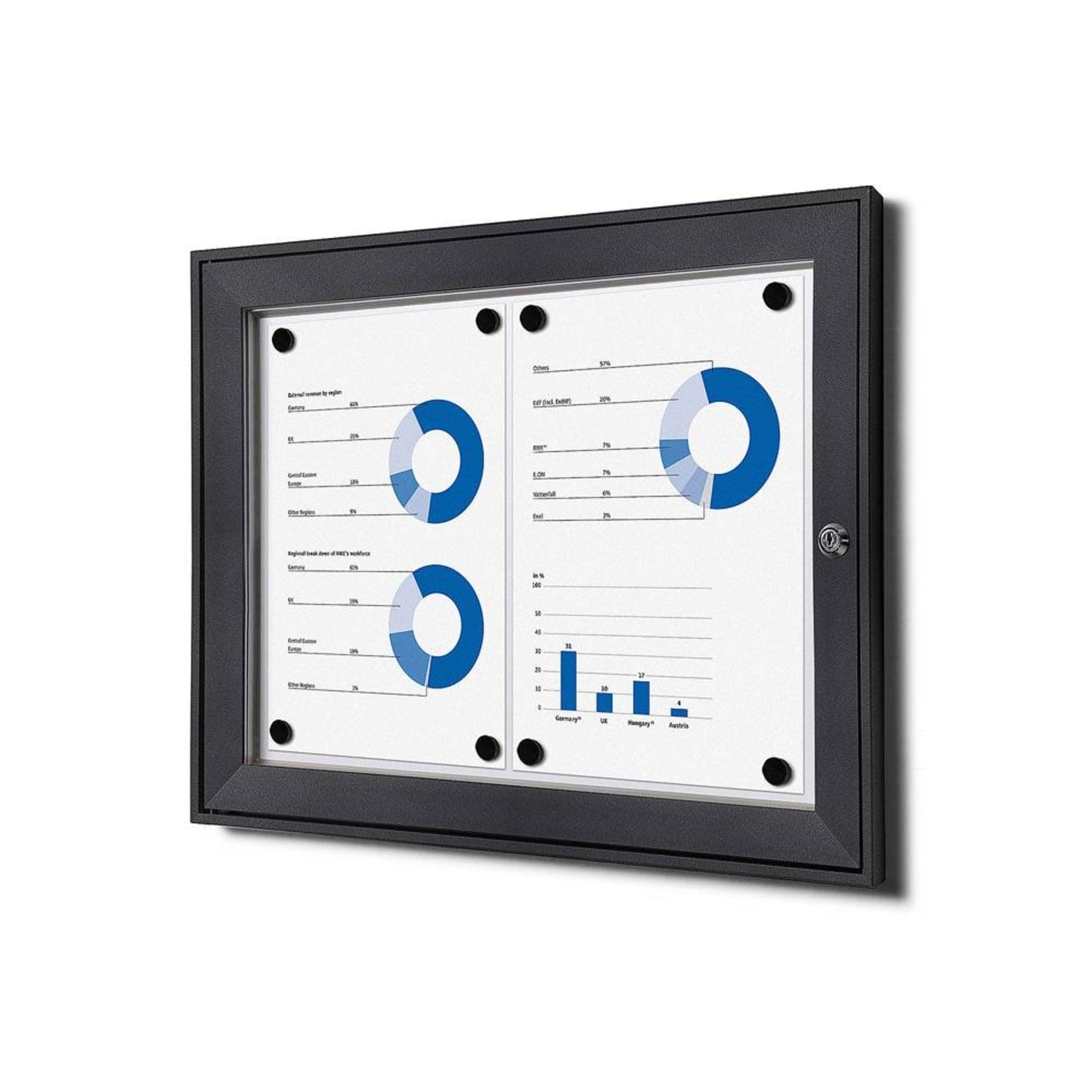 Showdown® Displays Schaukasten Innenbereich, regengeschützter Außenbereich 52,1 x 38,8 x 2,3 cm (B x H x T) 2 x DIN A4 mit Schloss Aluminium anthrazit