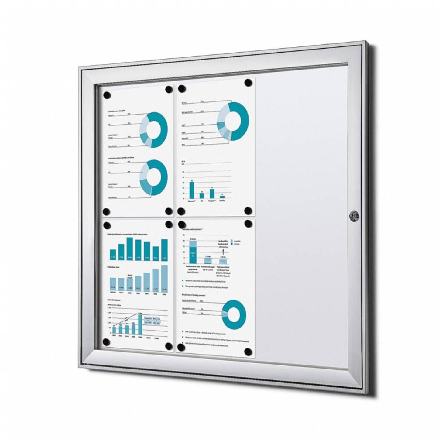 Showdown® Displays Schaukasten Innenbereich, regengeschützter Außenbereich 74,1 x 69,6 x 2,3 cm (B x H x T) 6 x DIN A4 mit Schloss Aluminium silber