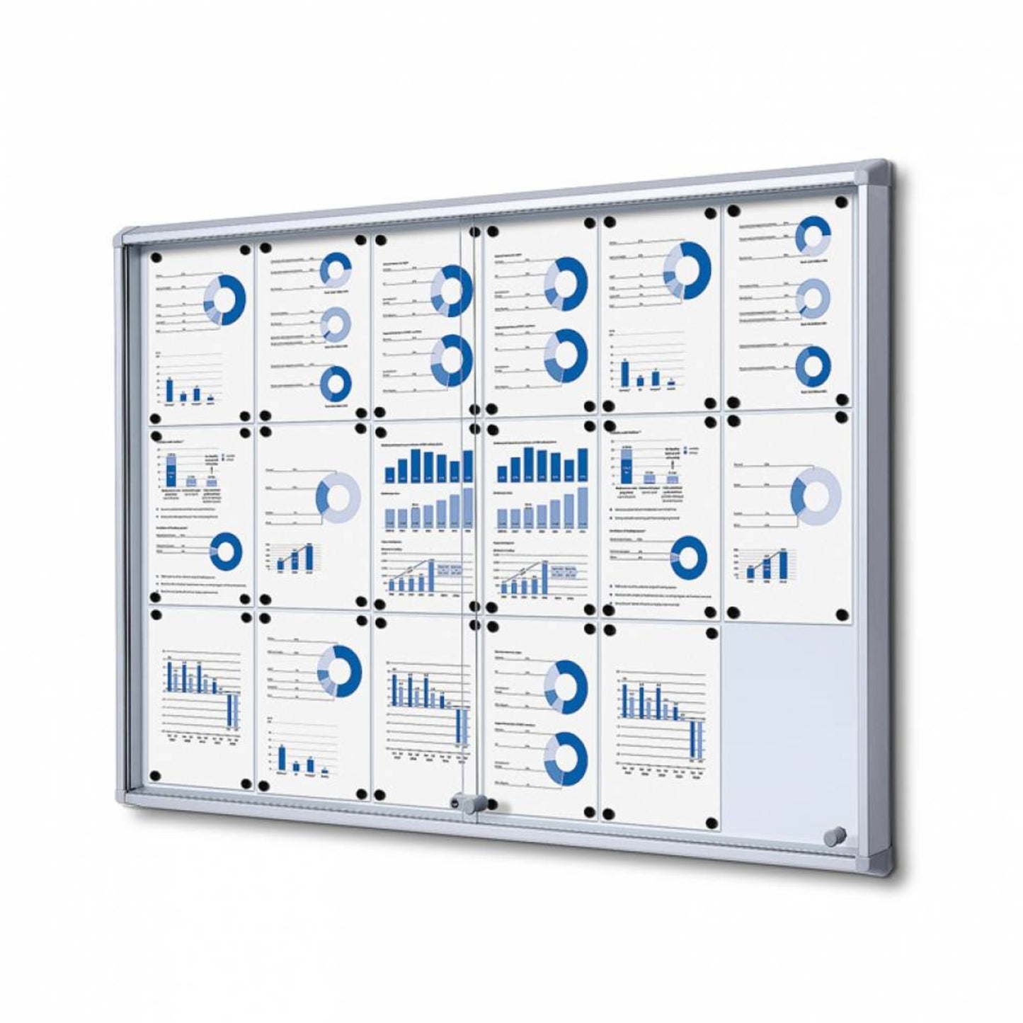 Showdown® Displays Schaukasten Innenbereich 138 x 98,2 x 5,9 cm (B x H x T) 18 x DIN A4 mit Schloss Aluminium silber
