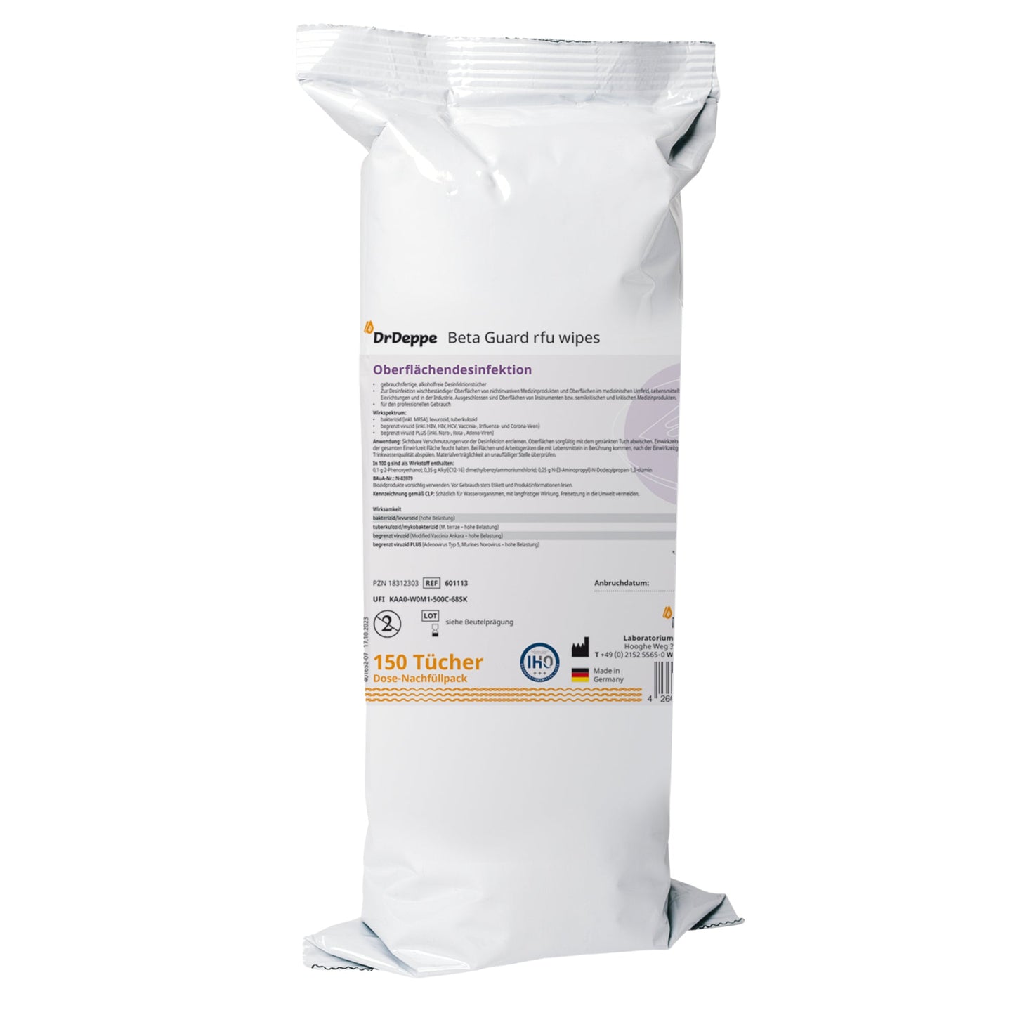 Dr. Deppe Desinfektionstücher Beta Guard rfu Oberfläche 15 x 18 cm (B x H) bakterizid, levurozid, tuberkulozid, begrenzt viruzid, begrenzt viruzid PLUS 7-9 150 St./Pack.