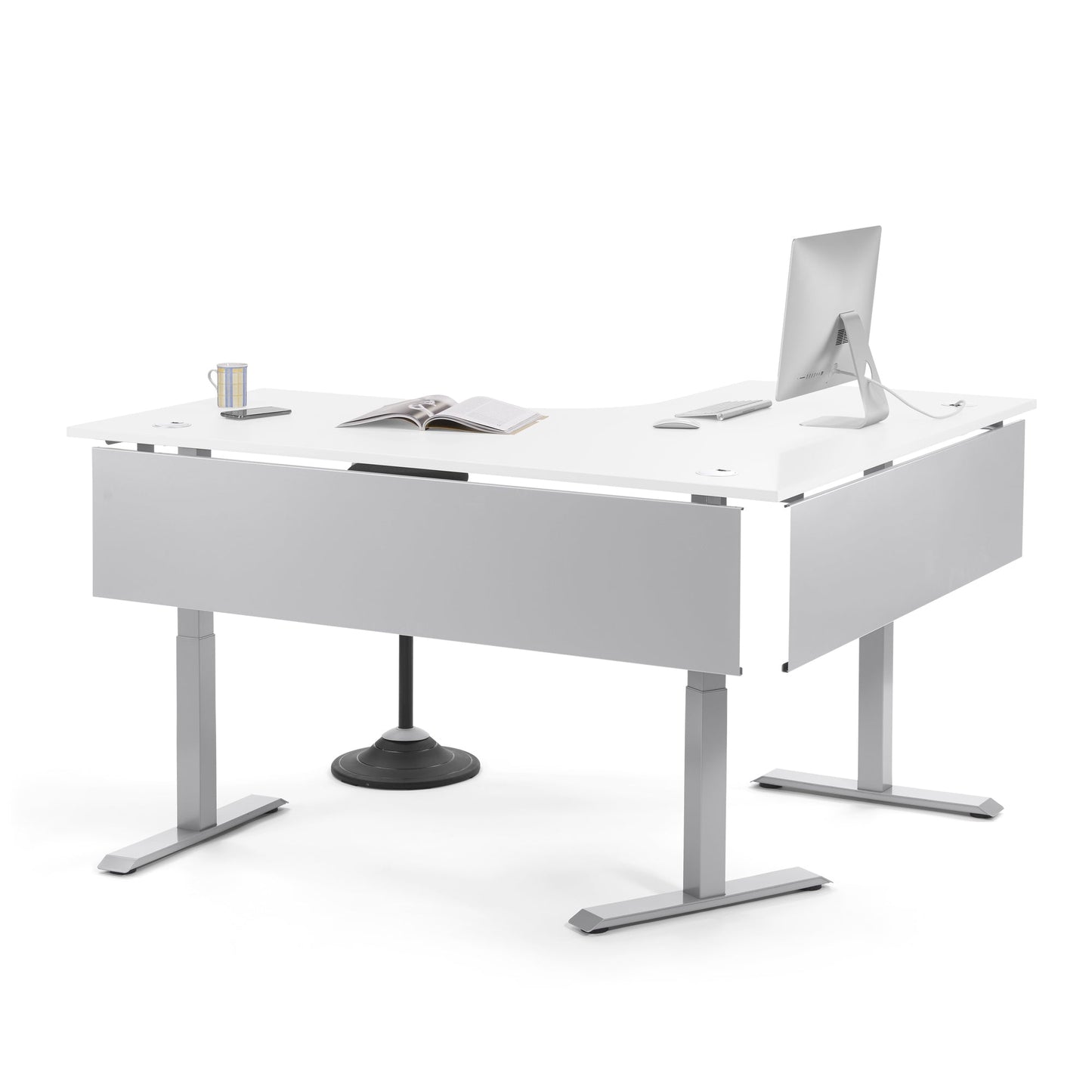 Schreibtisch FLEX MODUL Maße: 1.800/800 x 605-1.255 x 1.400/800 mm (B x H x T) Holz weiß