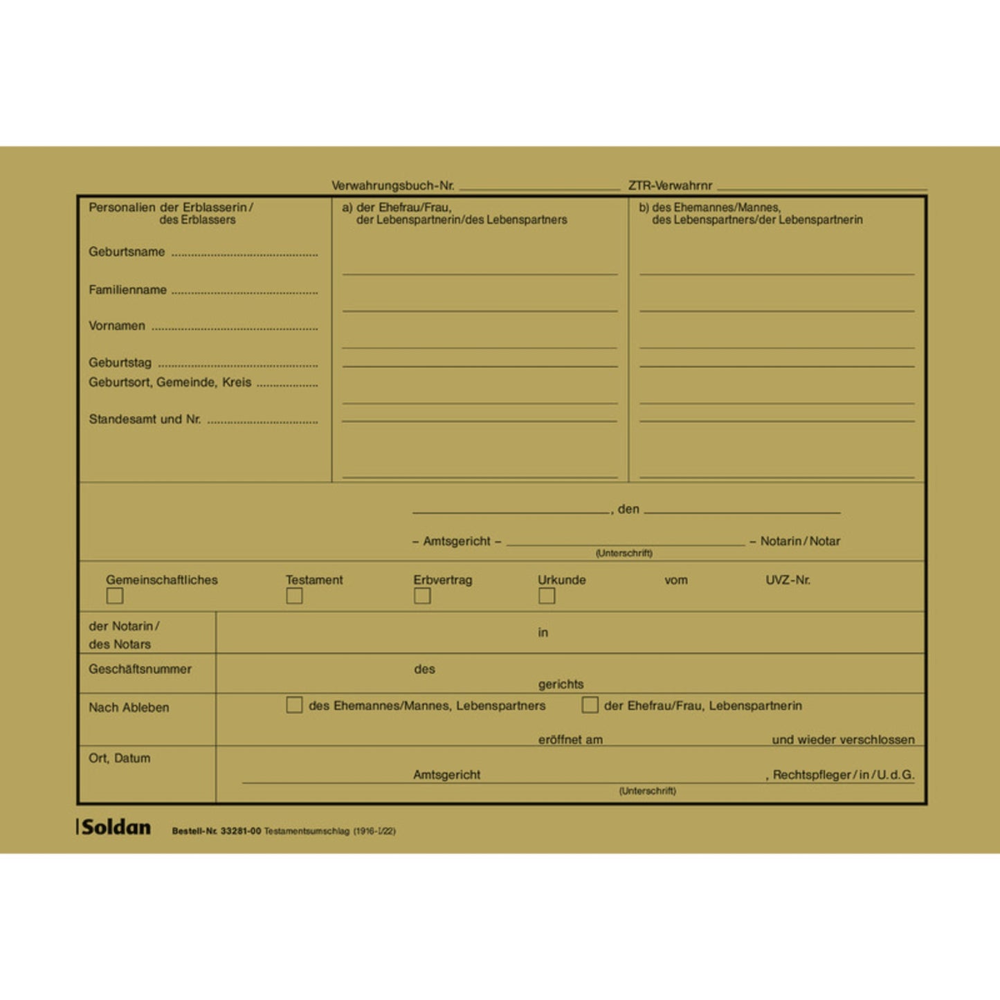 SoldanPlus Testamentsumschlag DIN C5 mit gummierter Klappe mit Aufdruck braun 50 St./Pack.