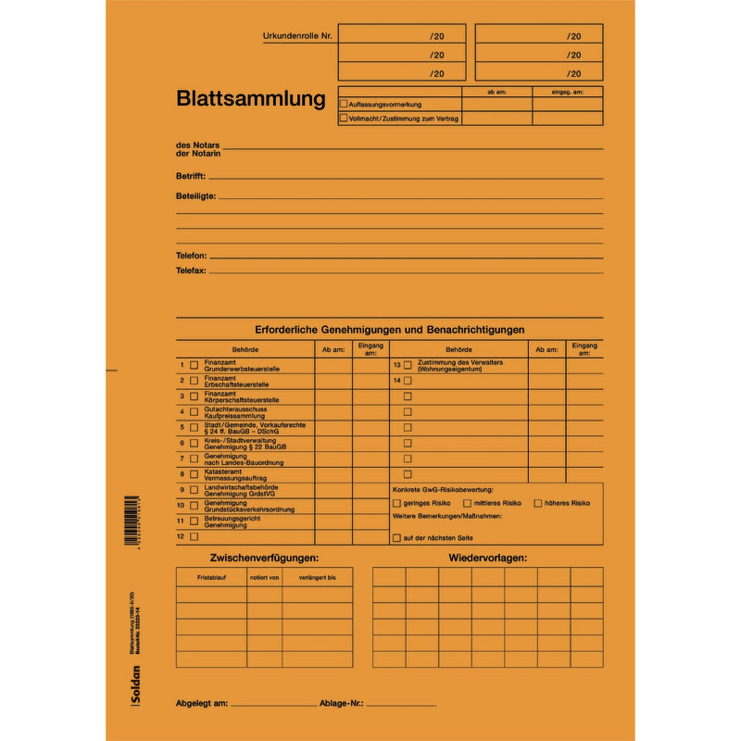 SoldanPlus Blattsammlung 22,5 x 31,5 cm (B x H) 2fach Lochung Tauenkarton orange 100 St./Pack.