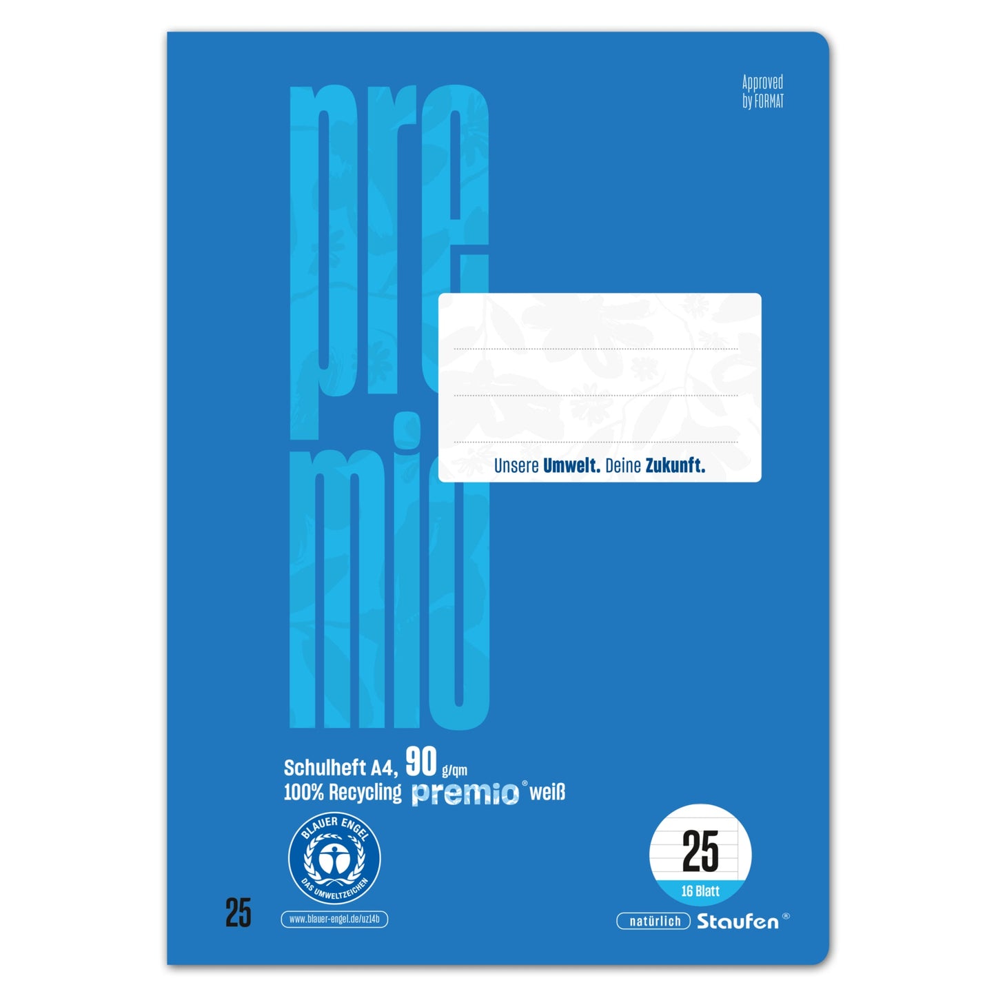 Staufen Schulheft Premio DIN A4 liniert mit Rand 25 16 Bl.