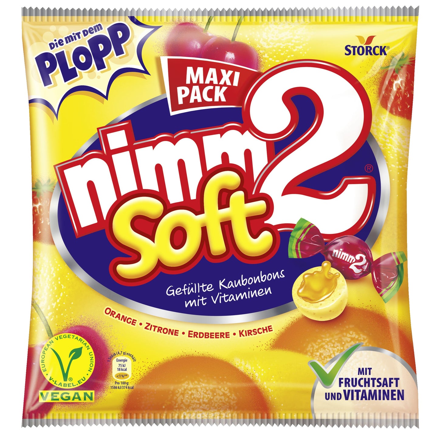 nimm2 Bonbons Soft Orange, Zitrone, Erdbeere, Kirsche 345 g/Pack.