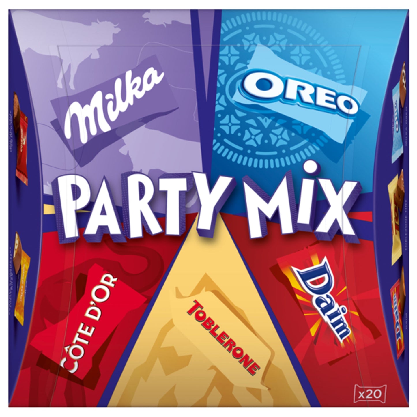 Milka Schokolade PARTY MIX Milka Oreo, Milka Toffee Ganznuss,Toblerone Tiny, Côte D'Or Mini Bouchée, Daim 159 g/Pack.