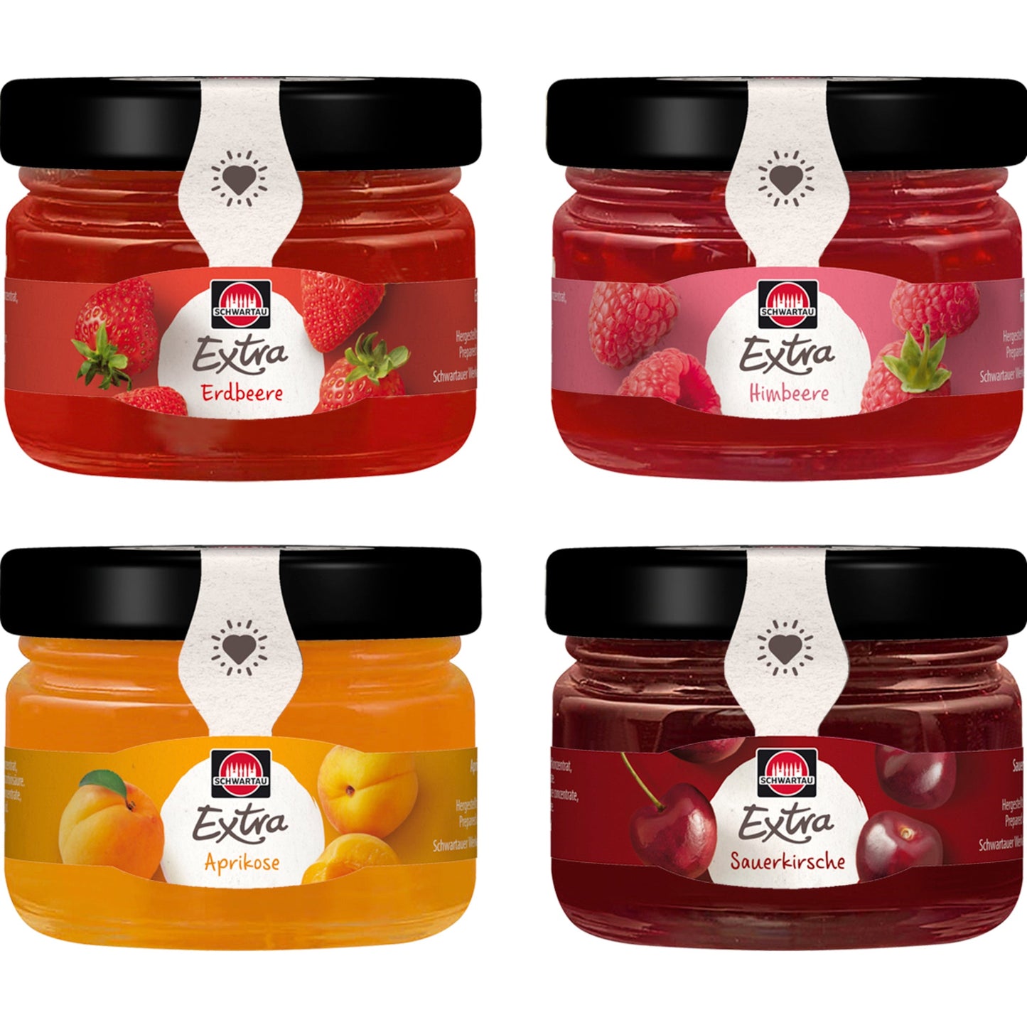 Schwartau Brotaufstrich Extra Konfitüre Erdbeer, Aprikose, Himbeer, Sauerkirsch Portionsglas 72 x 28,3 g/Pack.