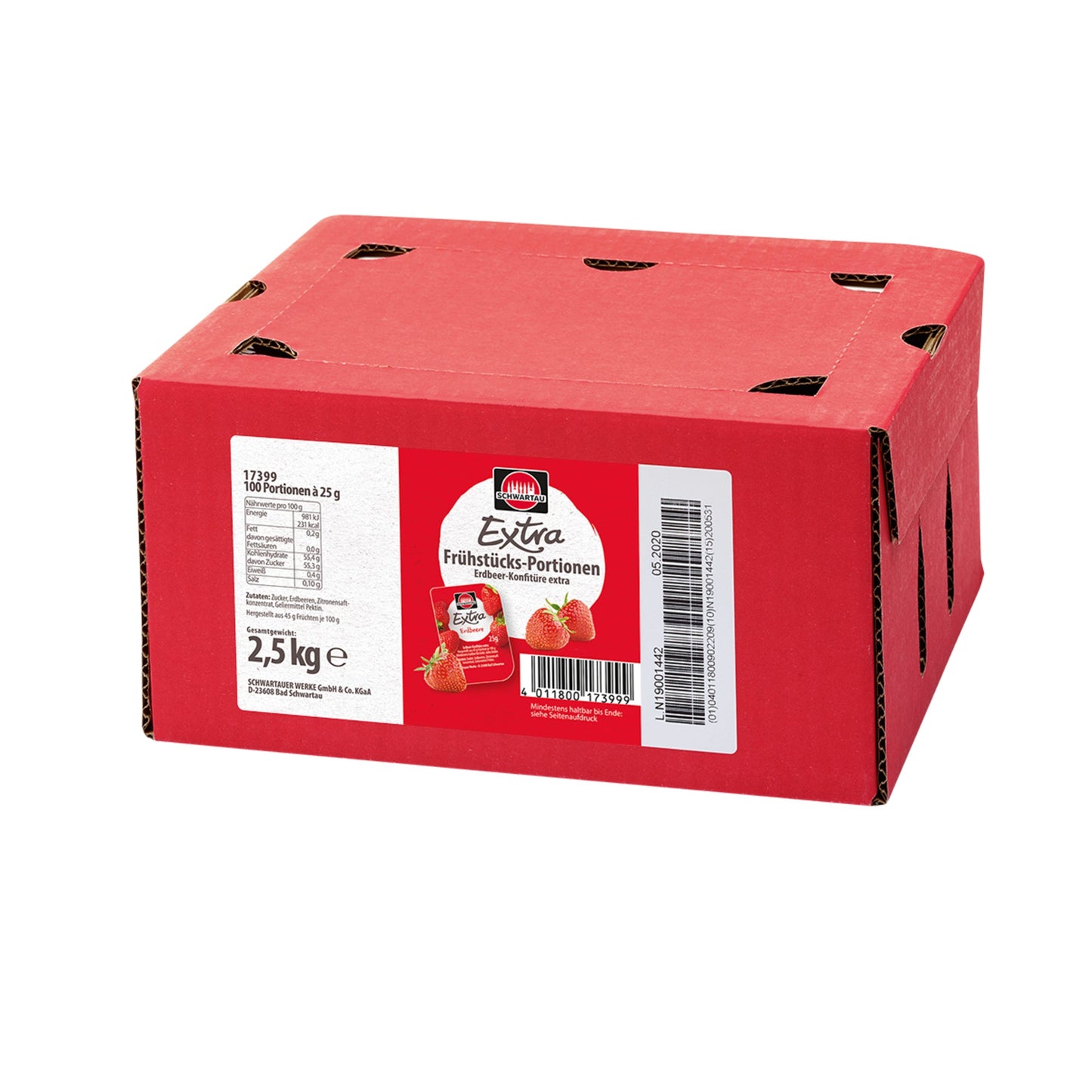 Schwartau Brotaufstrich Extra Konfitüre Erdbeer Portionsschale 100 x 25 g/Pack.