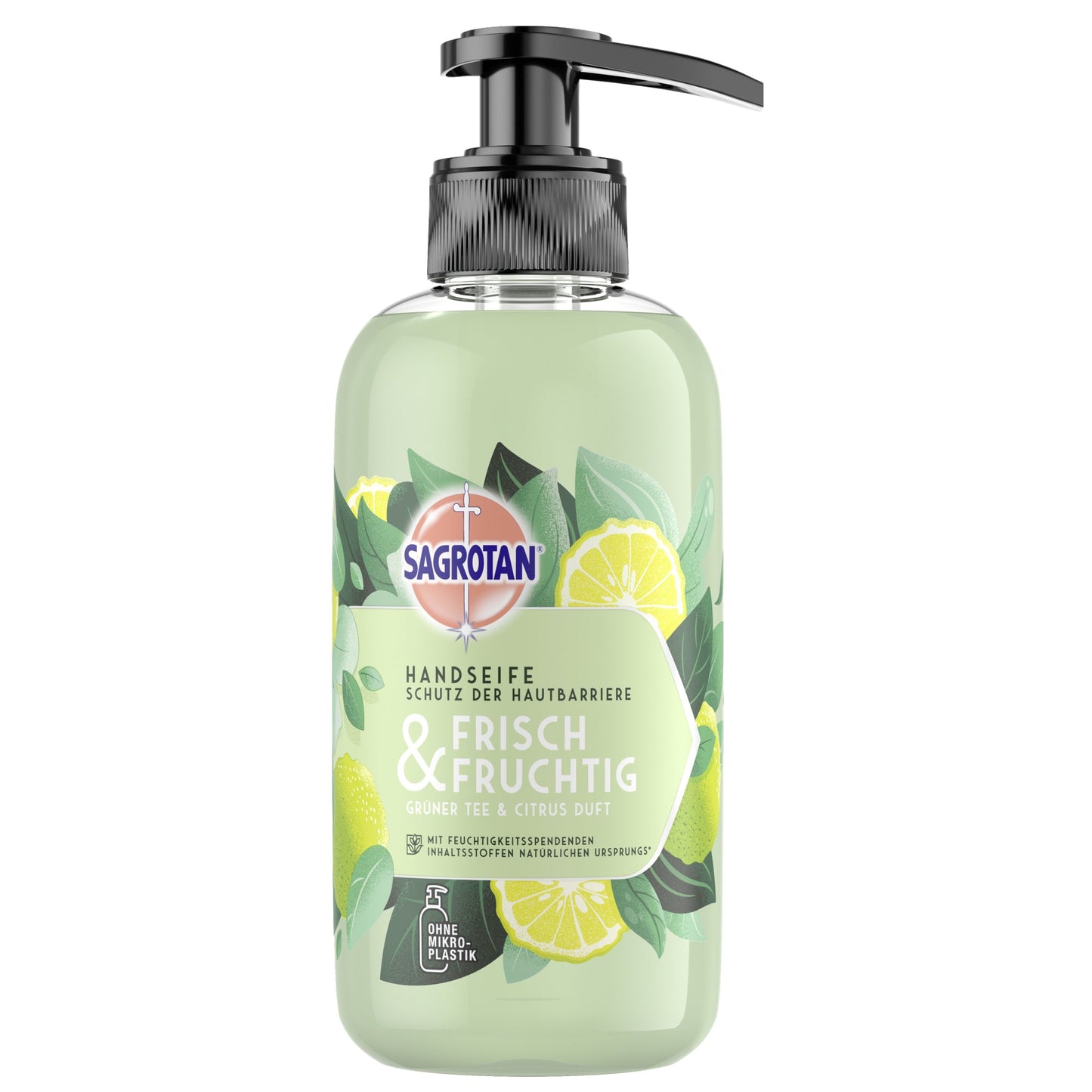 Sagrotan Flüssigseife Frisch & Fruchtig Grüner Tee & Citrus Ausführung des Behälters: Pumpflasche Material des Behälters: Kunststoff 0,3l