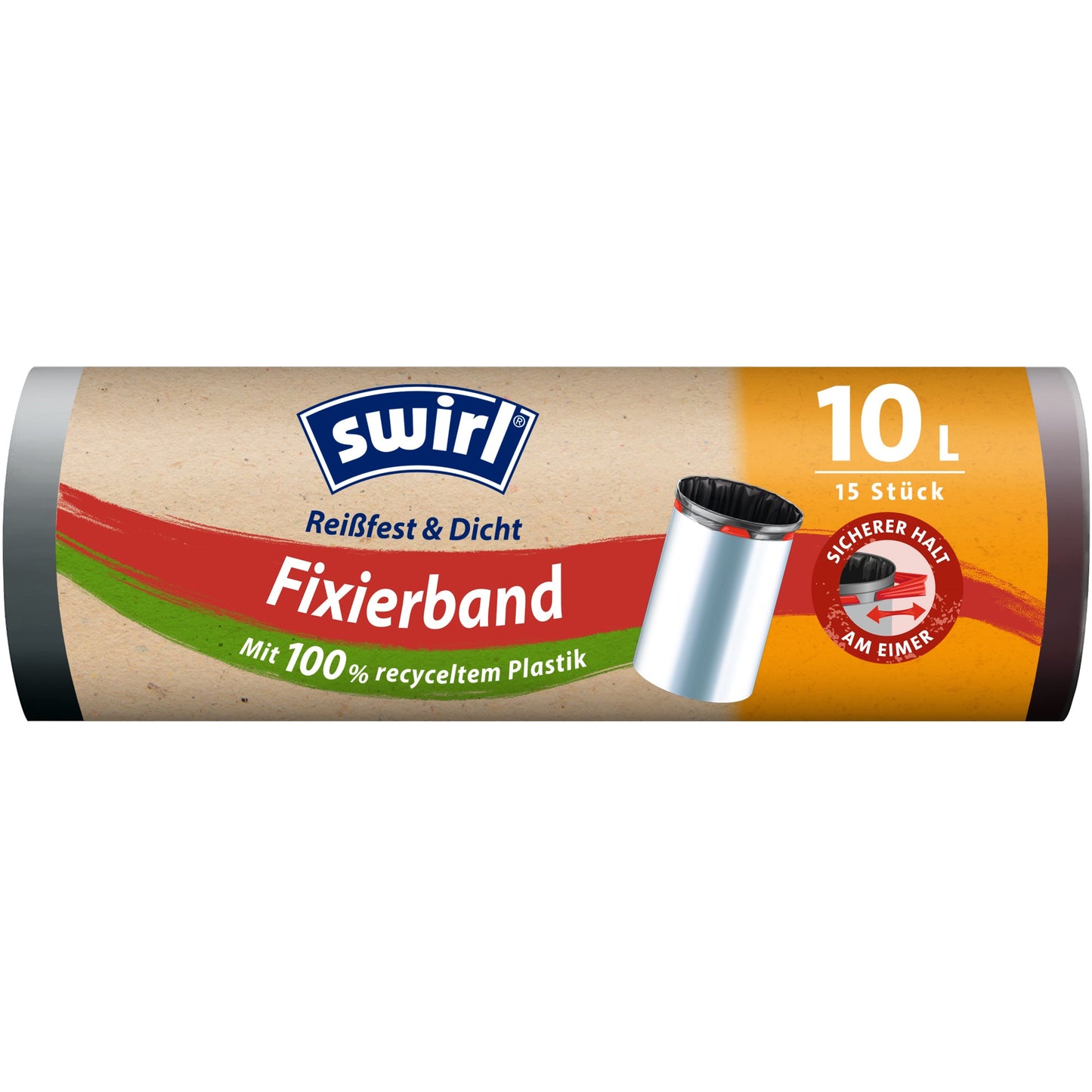 Swirl Müllbeutel Fixierband 40 x 40 cm (B x H) 10l Plastik, 100 % recycelt schwarz 15 St./Pack.