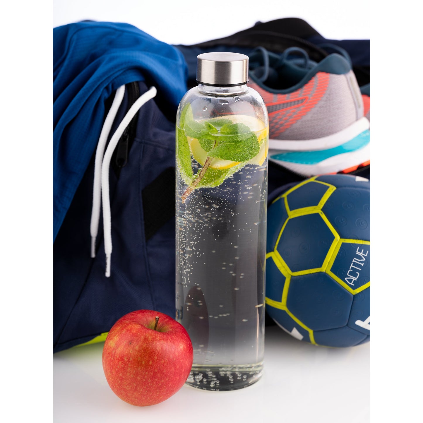 APS Trinkflasche EVERFILL 1l Borosilikatglas/Edelstahl 18/8/Silikon/Polypropylen transparent