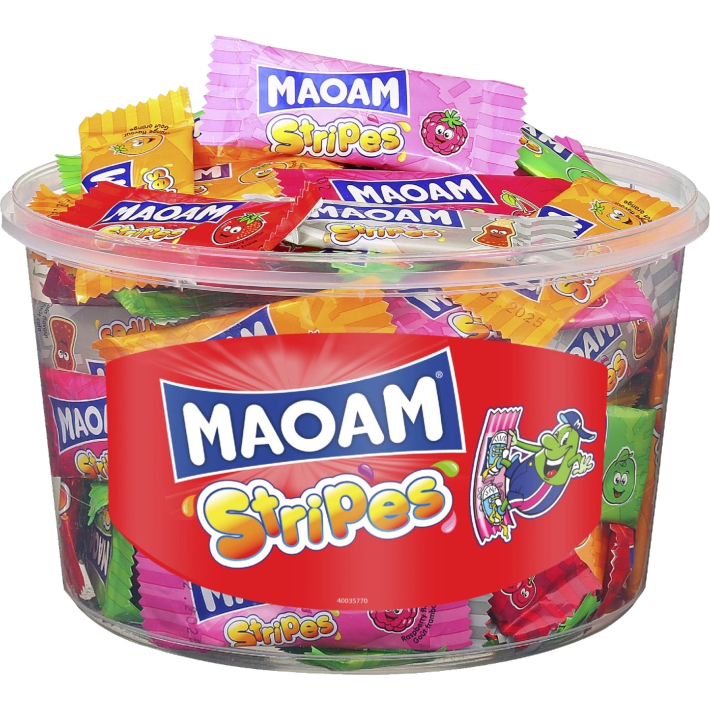 MAOAM Bonbons Stripes Apfel, Erdbeere, Kirsche, Cola, Himbeere, Zitrone, Orange 700 g/Pack.