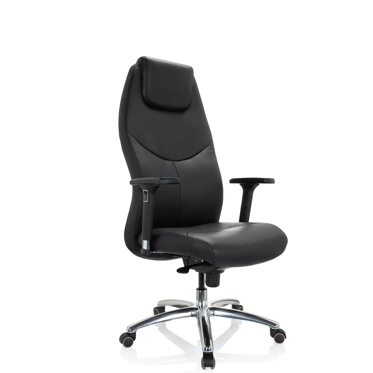 hjh OFFICE Chefsessel FERRARA 45-53cm Synchronmechanik mit Armlehnen Rolle universell (für Hart- und Teppichböden) Aluminium, poliert schwarz