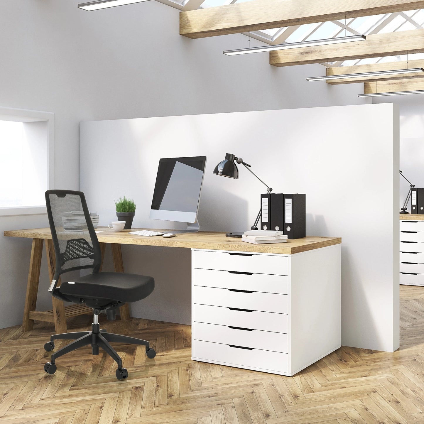 hjh OFFICE Bürodrehstuhl PORTO ECO I 44-53cm Synchronmechanik Rolle universell (für Hart- und Teppichböden) Kunststoff schwarz