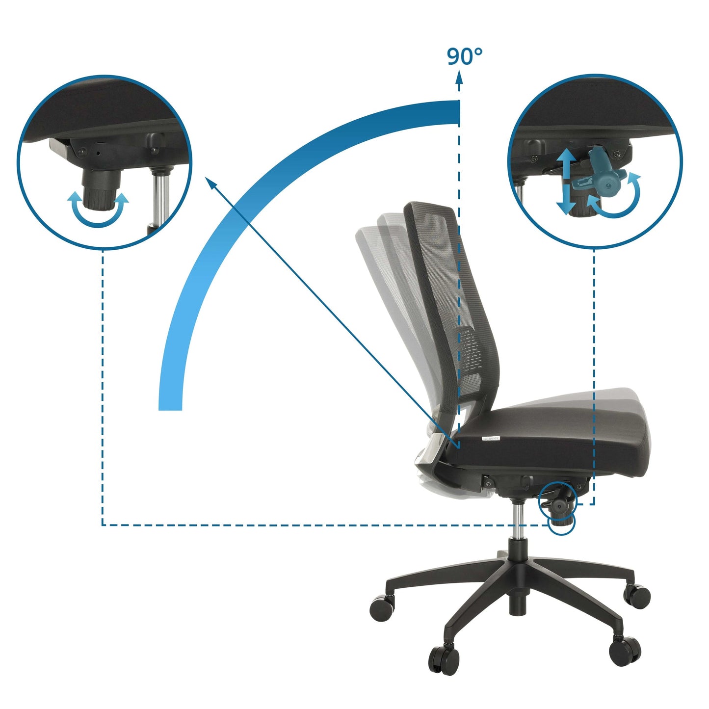 hjh OFFICE Bürodrehstuhl PORTO ECO I 44-53cm Synchronmechanik Rolle universell (für Hart- und Teppichböden) Kunststoff schwarz