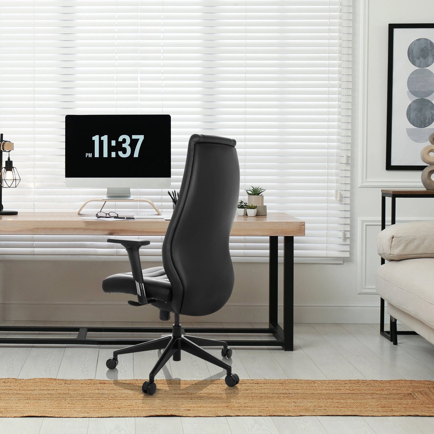 hjh OFFICE Chefsessel VITORO B 46-56cm Synchronmechanik mit Armlehnen Rolle universell (für Hart- und Teppichböden) Metall schwarz