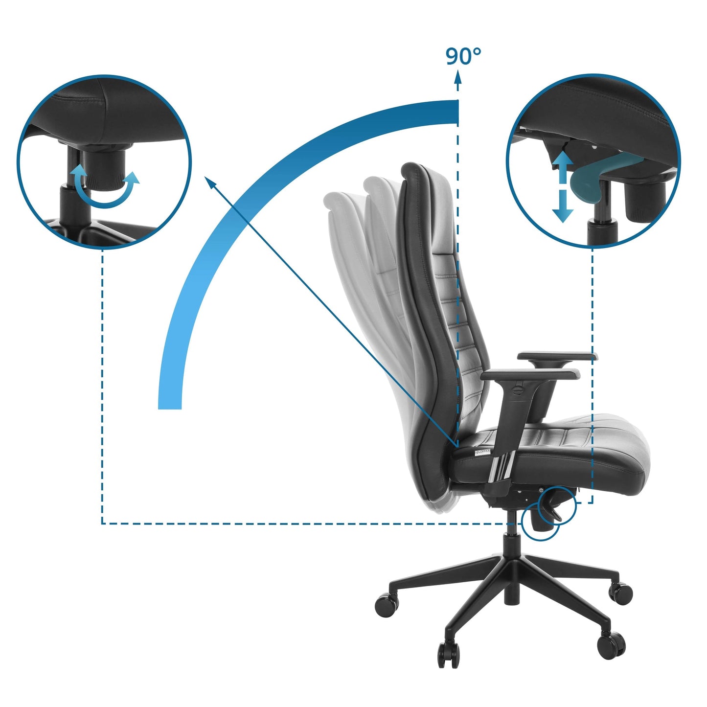 hjh OFFICE Chefsessel VITORO B 46-56cm Synchronmechanik mit Armlehnen Rolle universell (für Hart- und Teppichböden) Metall schwarz