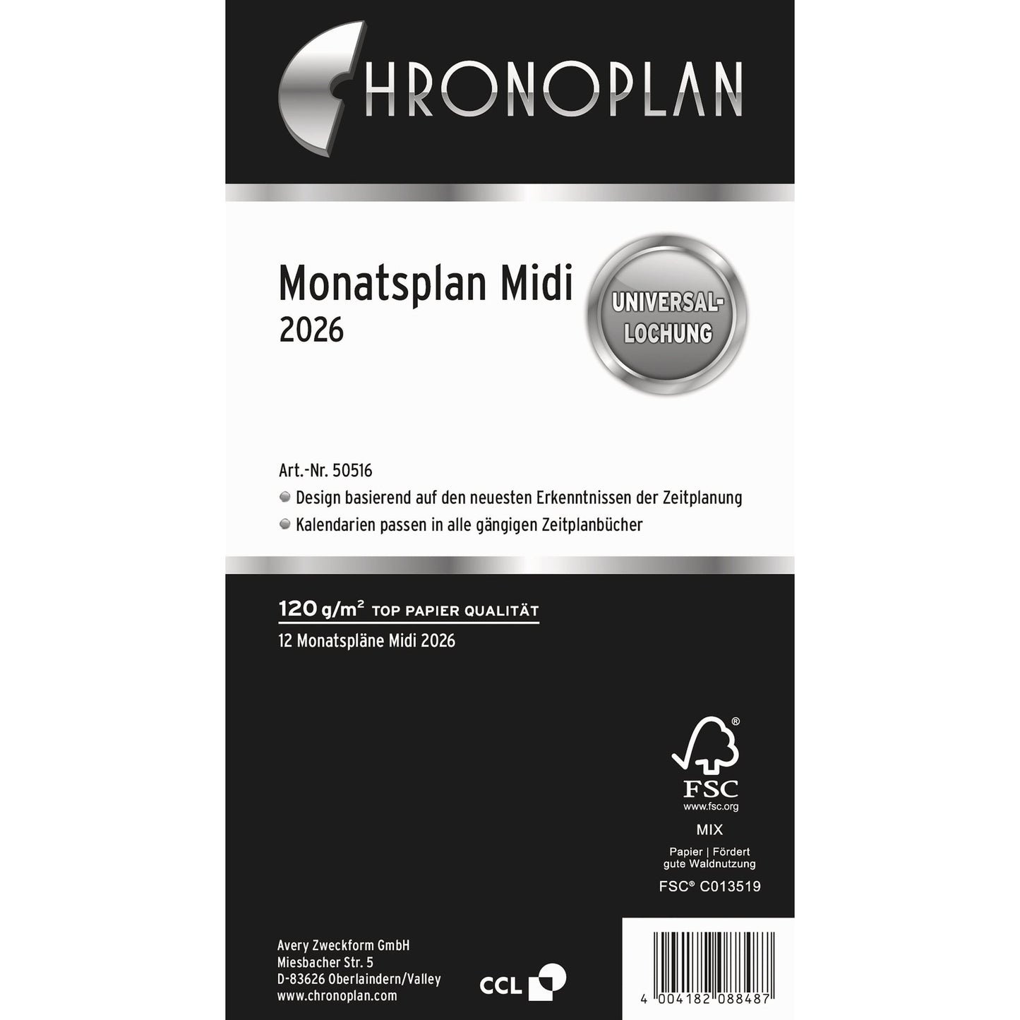 Chronoplan Einlage Kalender 2026 Midi 1 Monat/1 Seite Aktivitätenliste für den jeweiligen Monat