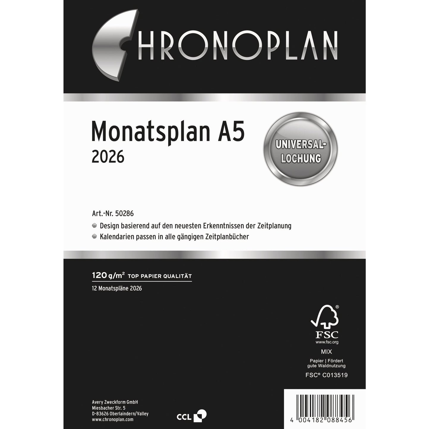 Chronoplan Einlage Kalender 2026 DIN A5 1 Monat/1 Seite Aktivitätenliste für den jeweiligen Monat