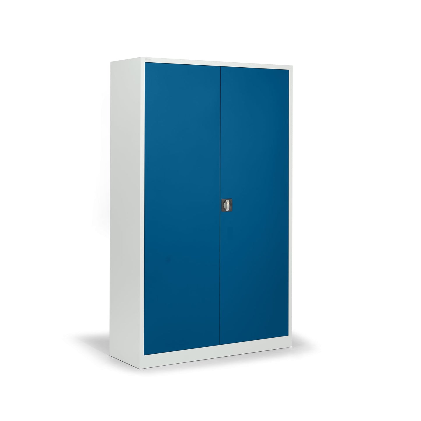 Flügeltürenschrank 1.200 x 1.950 x 500 mm (B x H x T) 4 Fachböden Stahl Farbe der Front: enzianblau Farbe des Korpus: lichtgrau