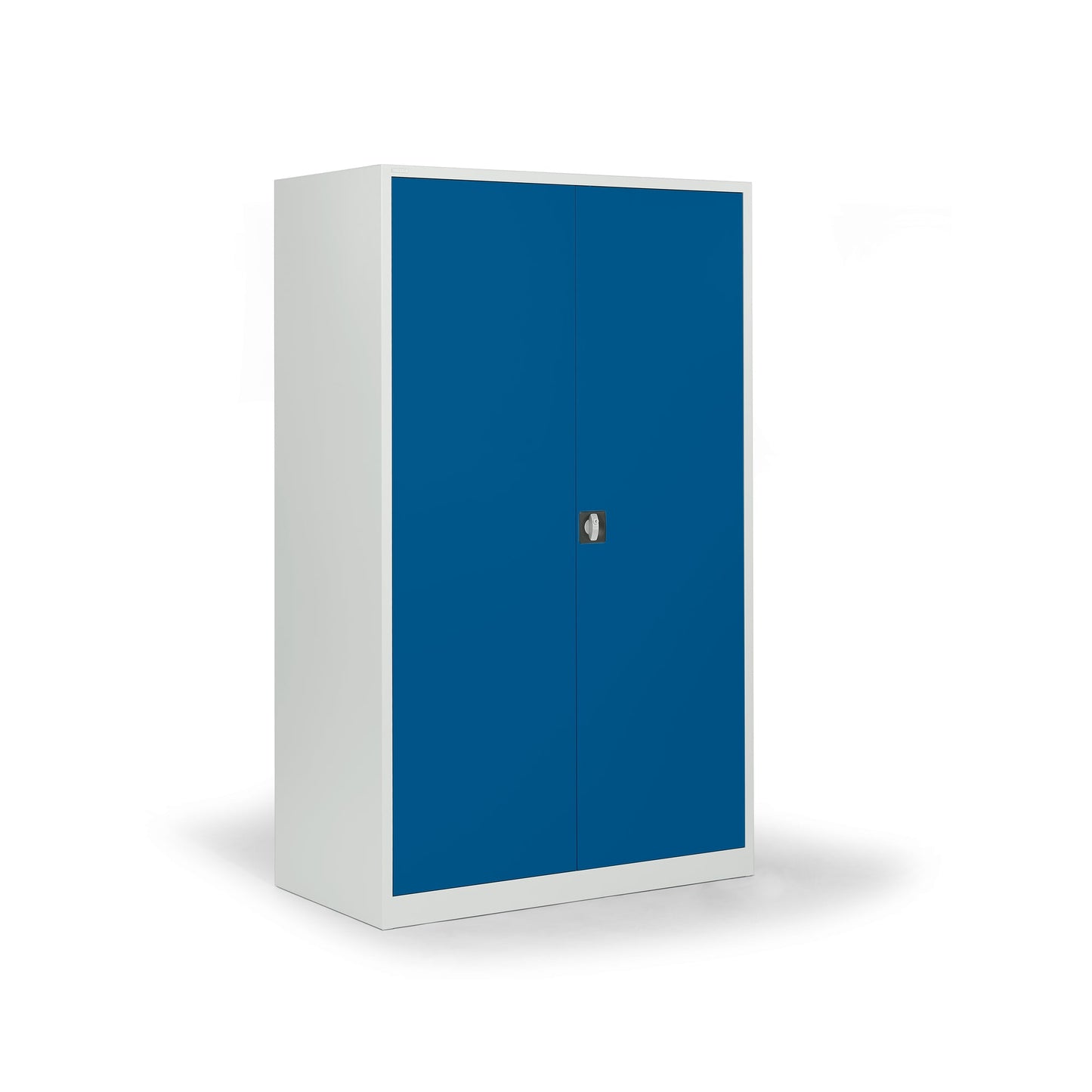 Flügeltürenschrank 1.200 x 1.950 x 420 mm (B x H x T) 4 Fachböden Stahl Farbe der Front: enzianblau Farbe des Korpus: lichtgrau