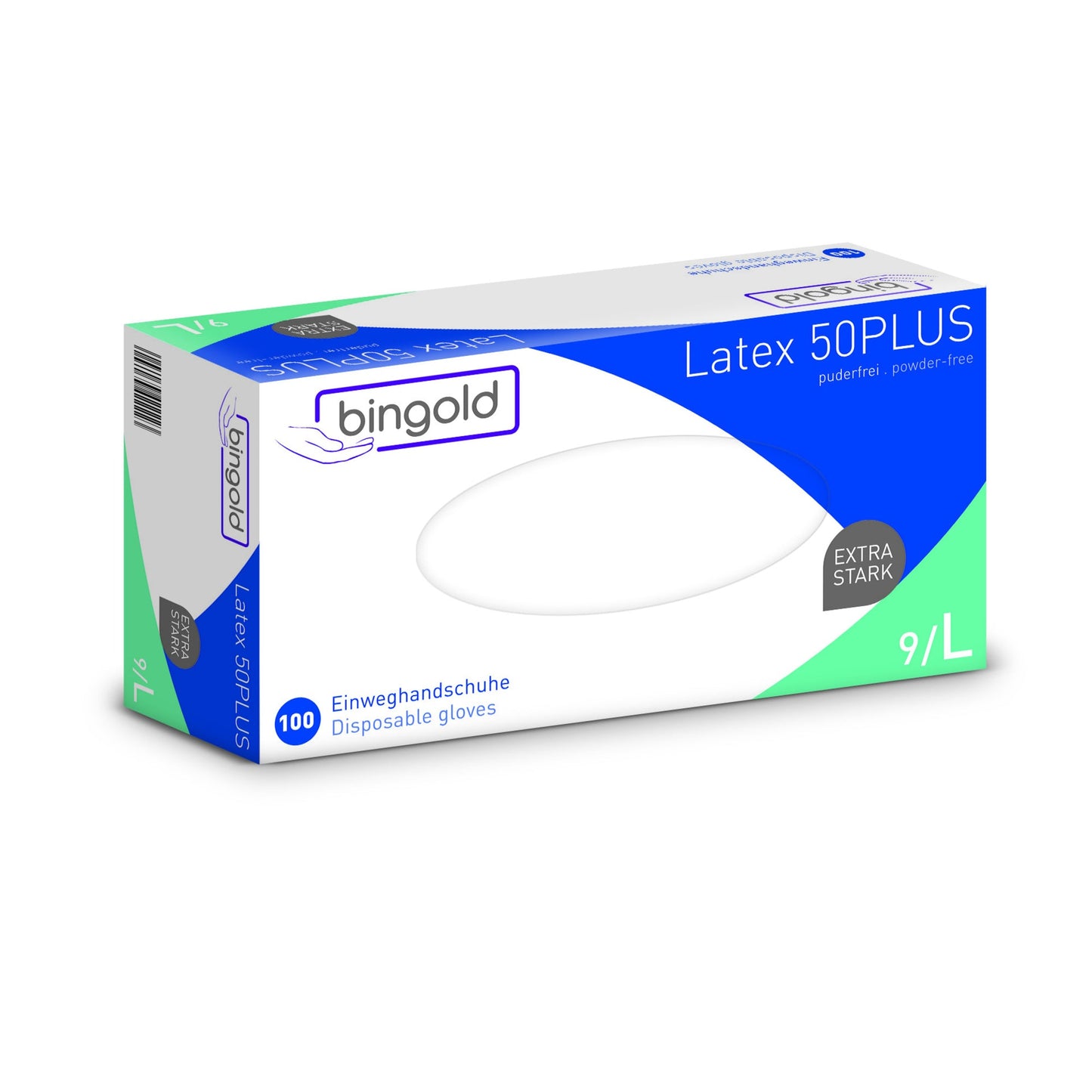 BINGOLD Einweghandschuhe Latex 50PLUS L Latex natur 100 St./Pack.
