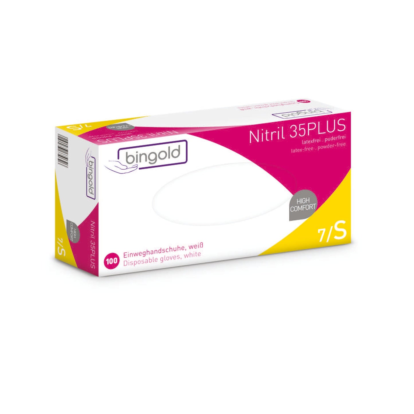 BINGOLD Einweghandschuhe Nitril 35PLUS S Nitril weiß 100 St./Pack.