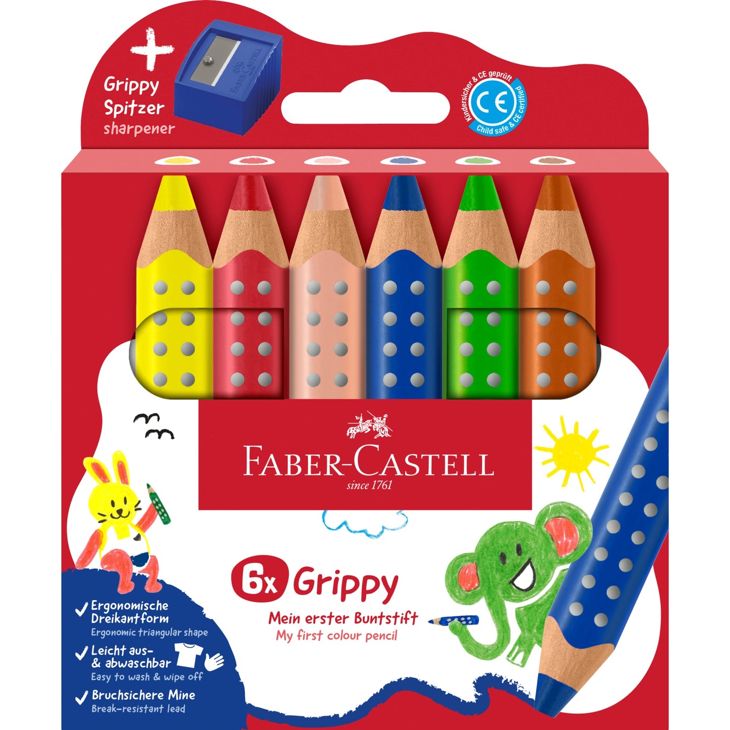Faber-Castell Buntstift Grippy farbig sortiert 6 St./Pack.