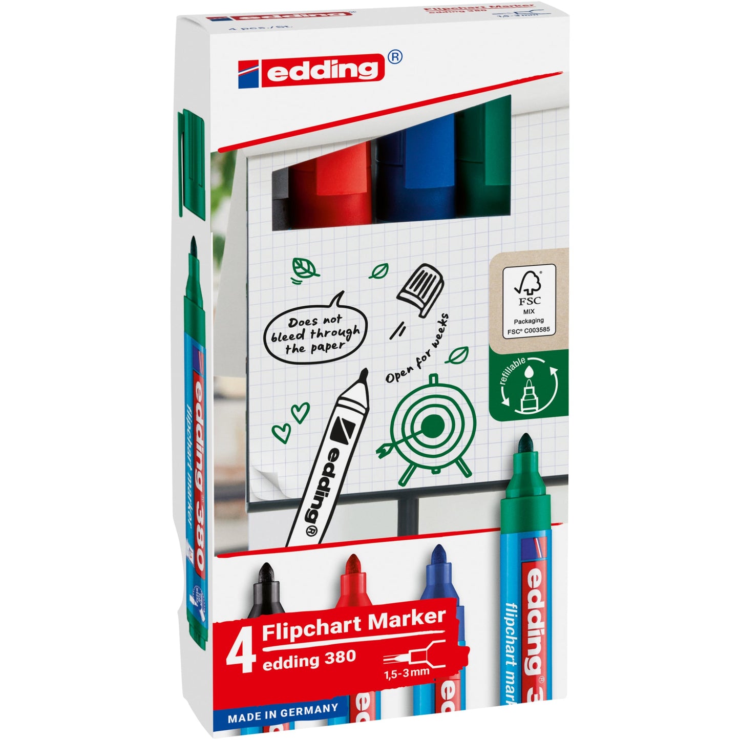 edding Flipchartmarker 380 1,5-3mm farbig sortiert 4 St./Pack.
