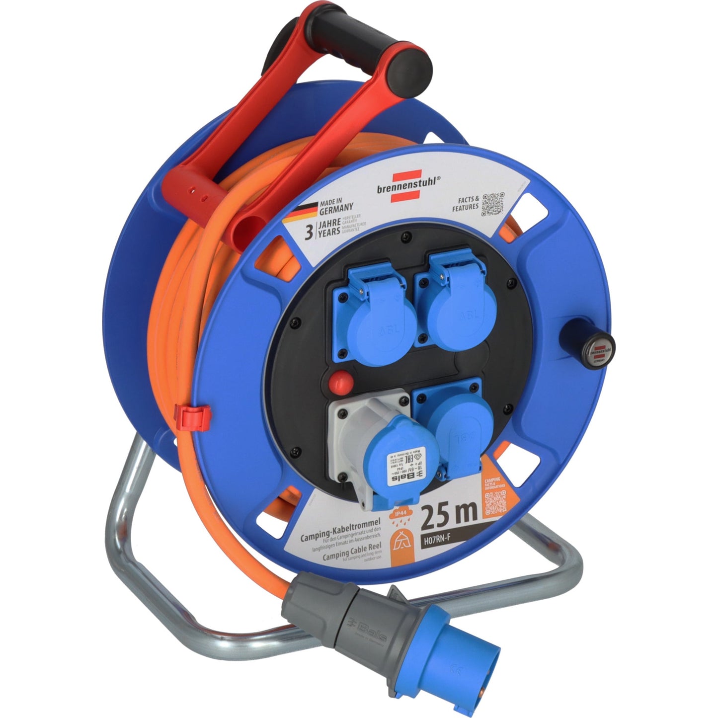 brennenstuhl® Kabeltrommel H07RN-F 3G2,5 25m IP44 blau CEE: 1 Steckdose, Schutzkontakt: 3 Steckdosen
