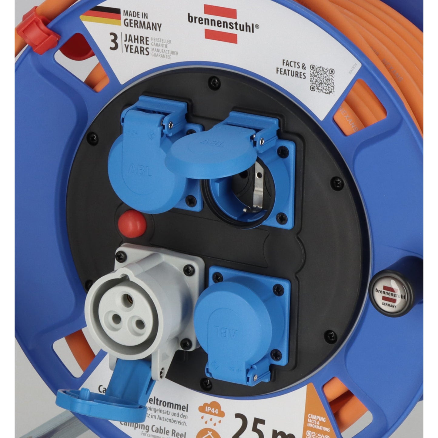 brennenstuhl® Kabeltrommel H07RN-F 3G2,5 25m IP44 blau CEE: 1 Steckdose, Schutzkontakt: 3 Steckdosen