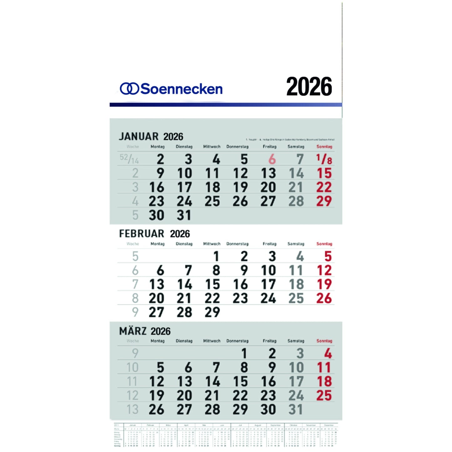 Soennecken Wandkalender 29,7 x 48,5 cm (B x H) 2026 schwarz/rot