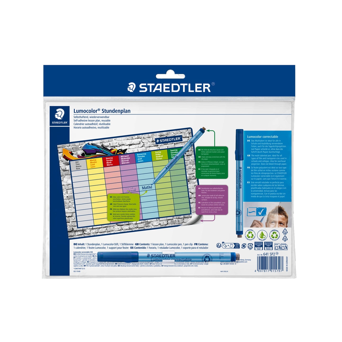 STAEDTLER® Stundenplan Lumocolor® correctable 30 x 20 cm (B x H) mehrfach beschreibbar mehrfarbig