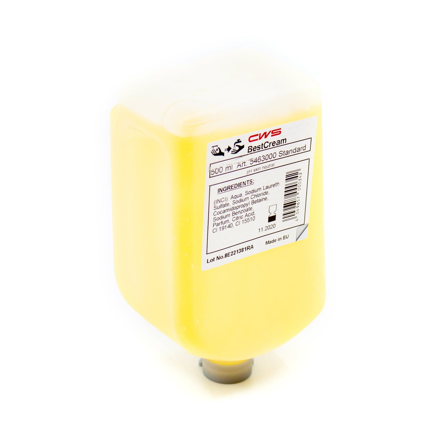 CWS Flüssigseife Best Cream Standard Zitrus dermatologisch getestet biologisch abbaubar pH-Wert: 4,9-5,4 Ausführung des Behälters: Nachfüllflasche Material des Behälters: Kunststoff 0,5l