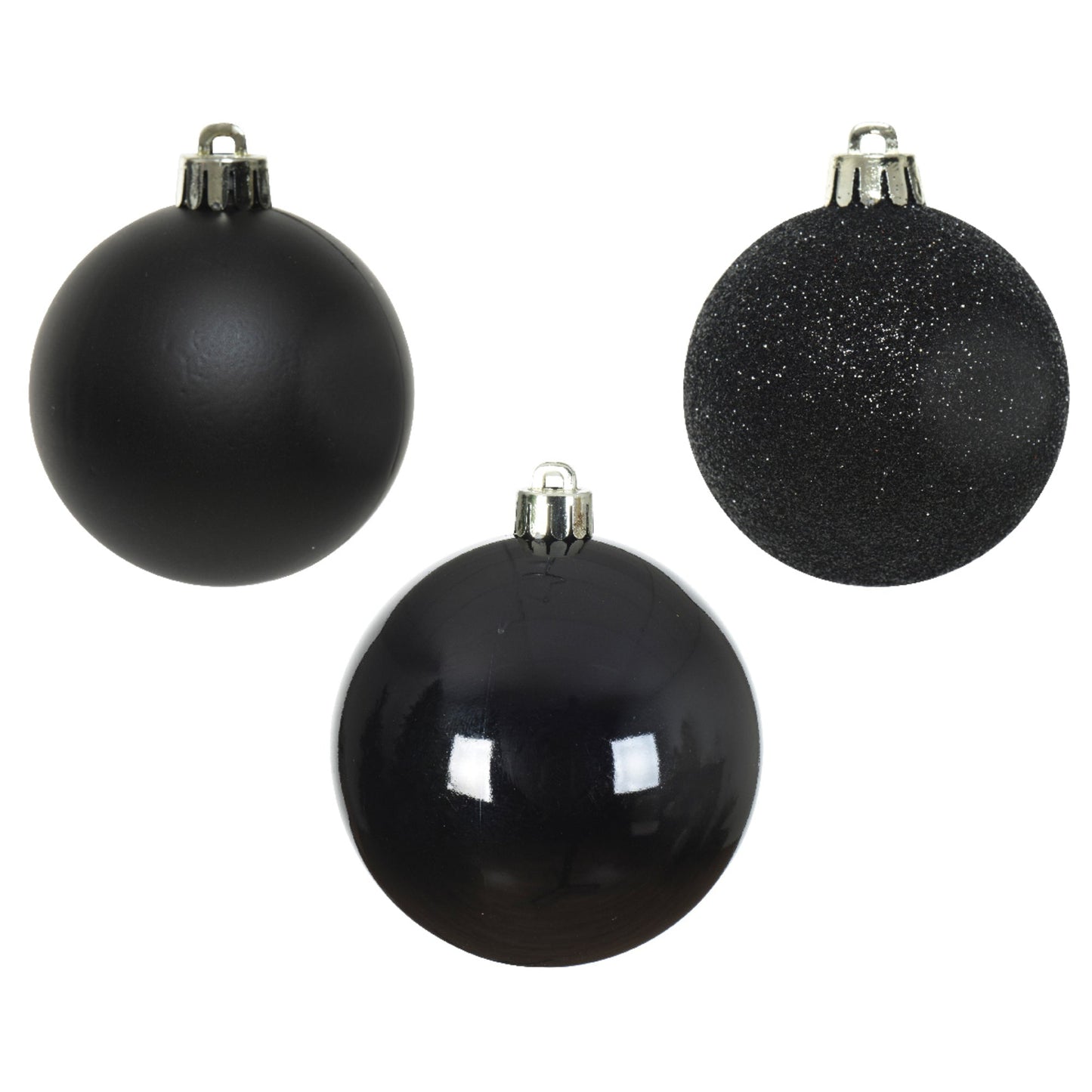 Christbaumschmuck Mix Kugel 3 x Weihnachtskugel matt, 3 x Weihnachtskugel glänzend, 4 x Weihnachtskugel glitzer Material: Polystyrol Farbe: schwarz 10 St./Pack.