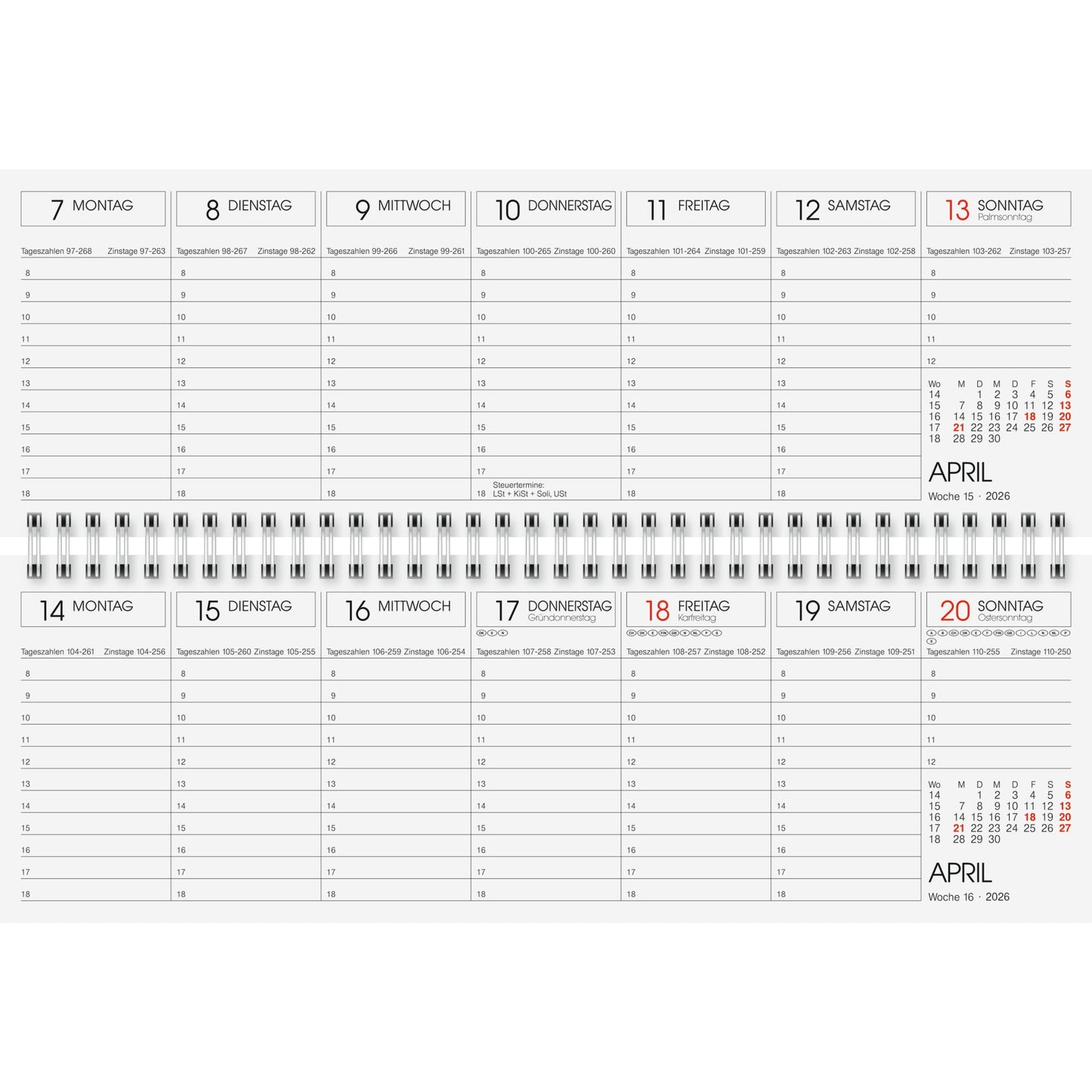 Glocken Querkalender 2026 1 Woche/1 Seite Karton rot