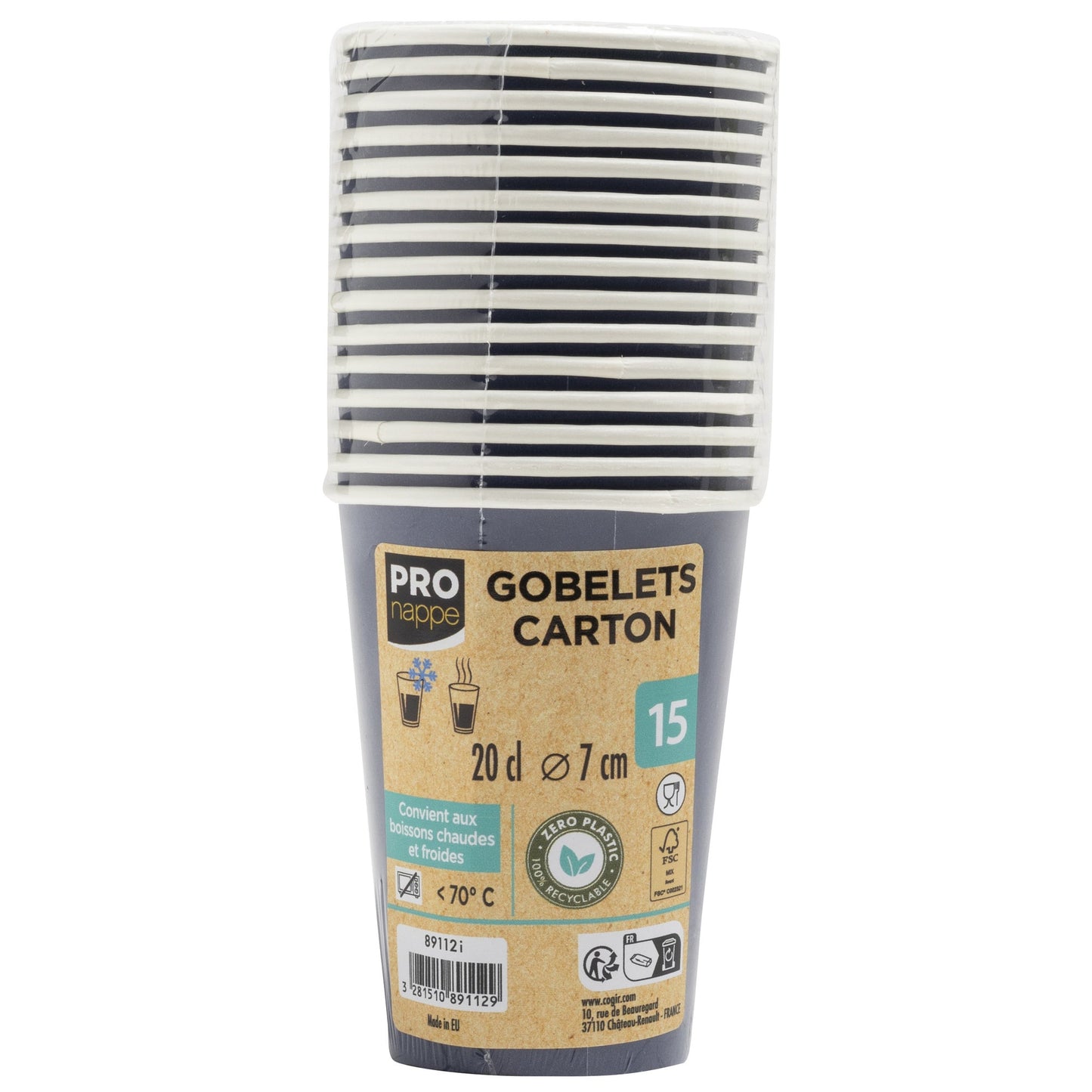 PROnappe Trinkbecher Einweg 200ml Pappe marineblau 15 St./Pack.