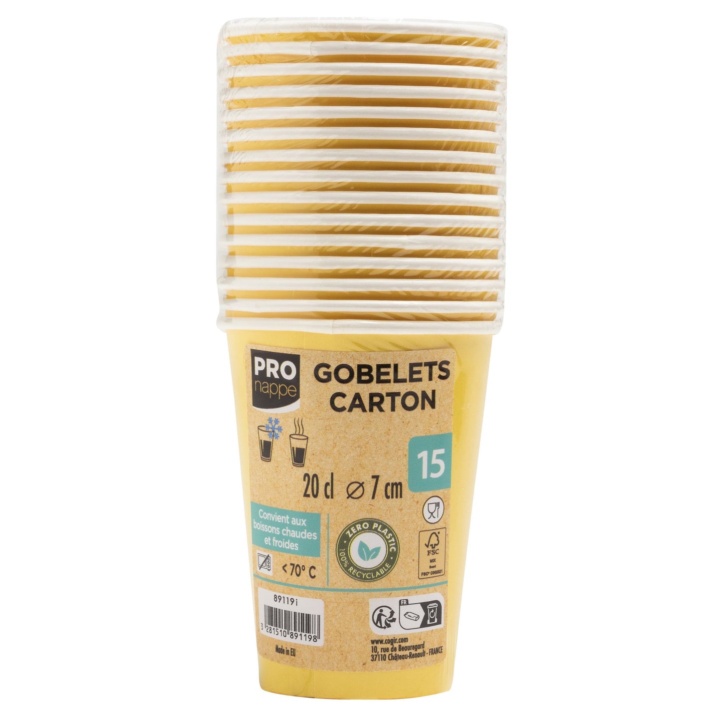 PROnappe Trinkbecher Einweg 200ml Pappe gelb 15 St./Pack.