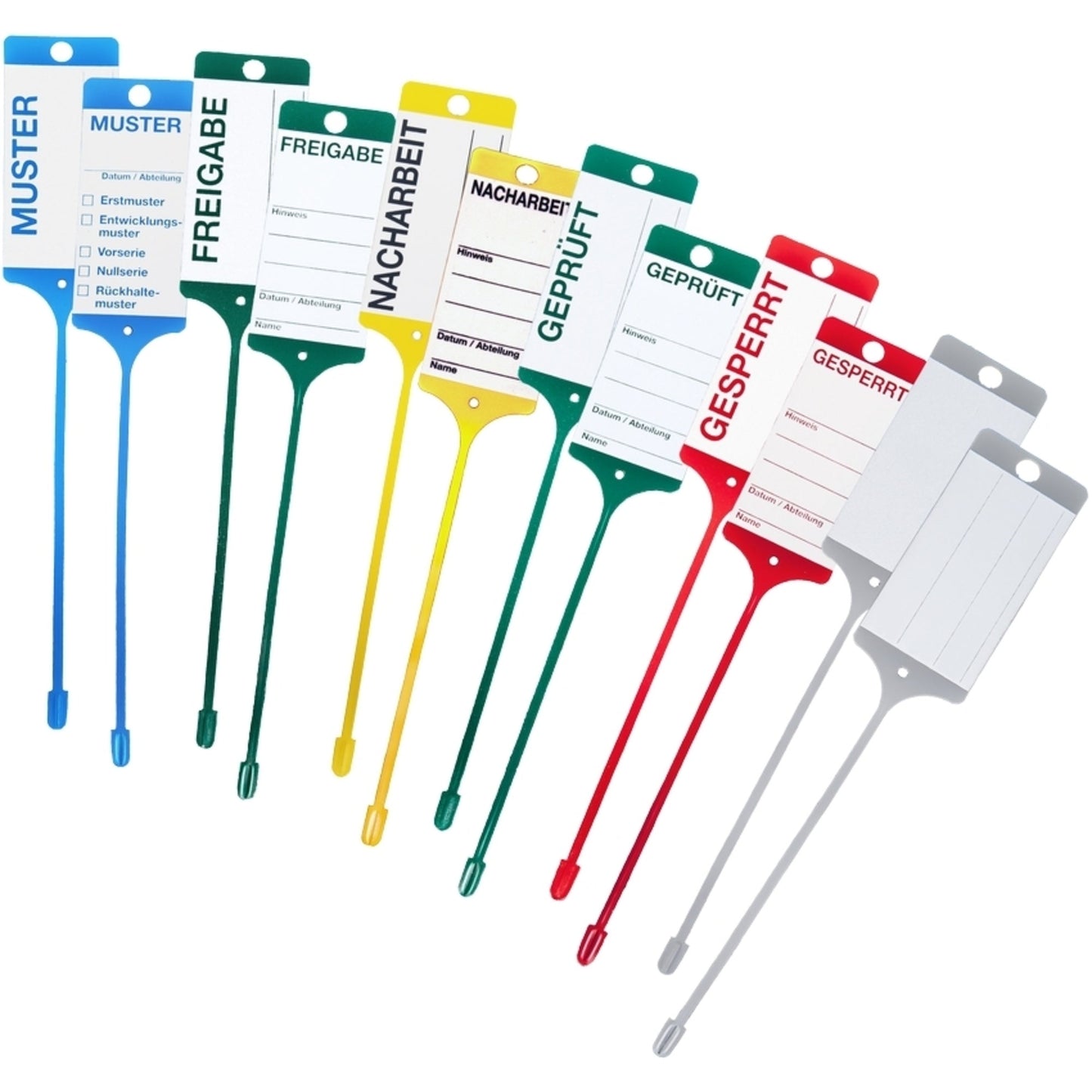 EICHNER Stückwarenanhänger 40 x 58 x 215 mm (B x H x L) Muster, Freigabe, Nacharbeit, Geprüft, Gesperrt, Blanko Polypropylen farbig sortiert 600 St./Pack.