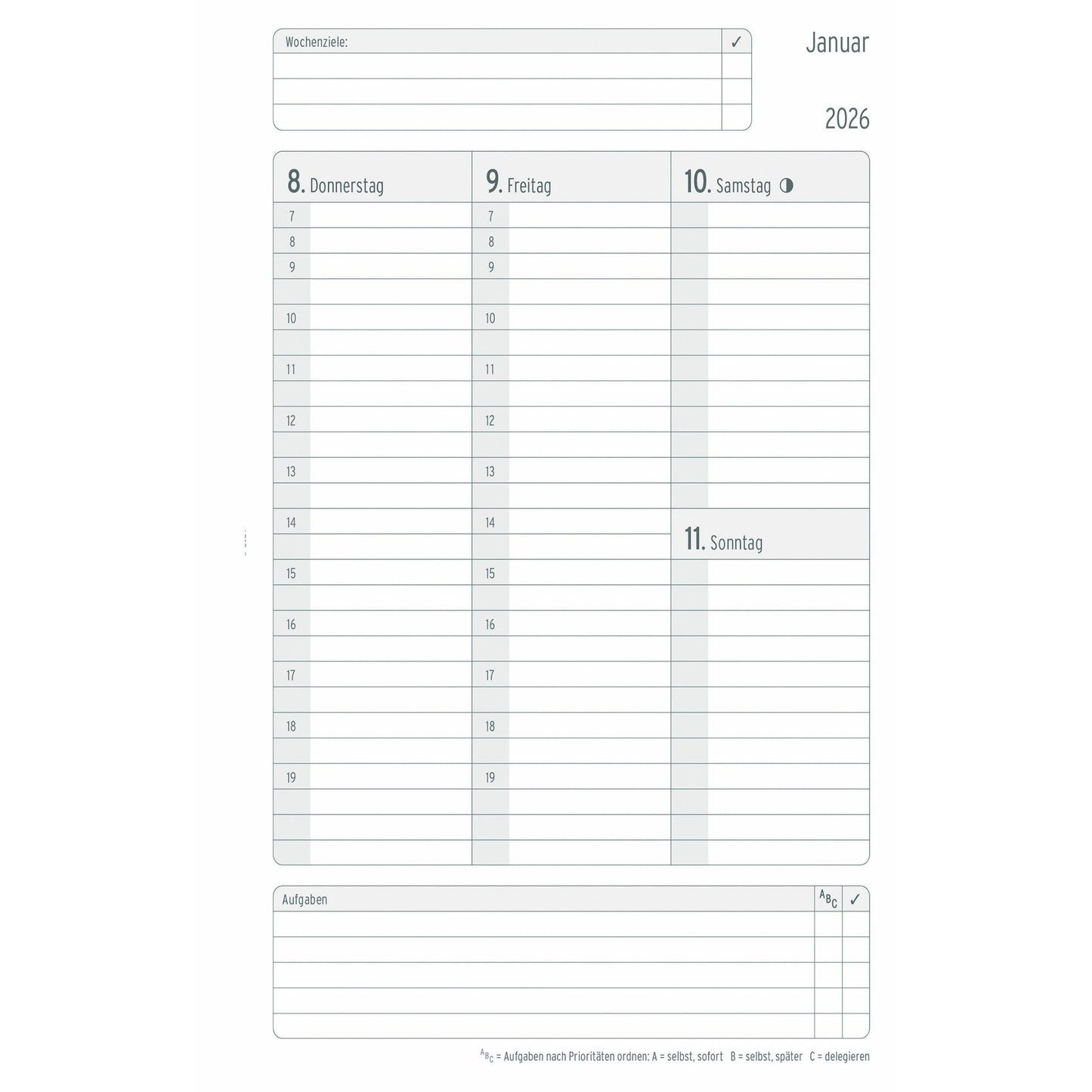 Chronoplan Buchkalender White Edition 2026 DIN A5 1 Woche/2 Seiten Karton, folienlaminiert weiß