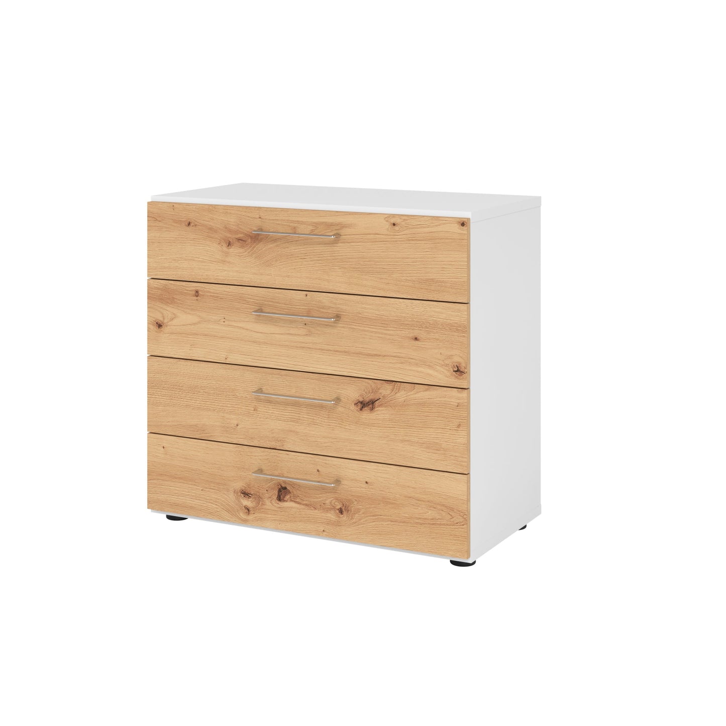 Hammerbacher Schubladenschrank V9 Advanced 800 x 748 x 417 mm (B x H x T) 4 Schubladen Spanplatten, folienummantelt Farbe der Front: asteiche Farbe des Korpus: weiß