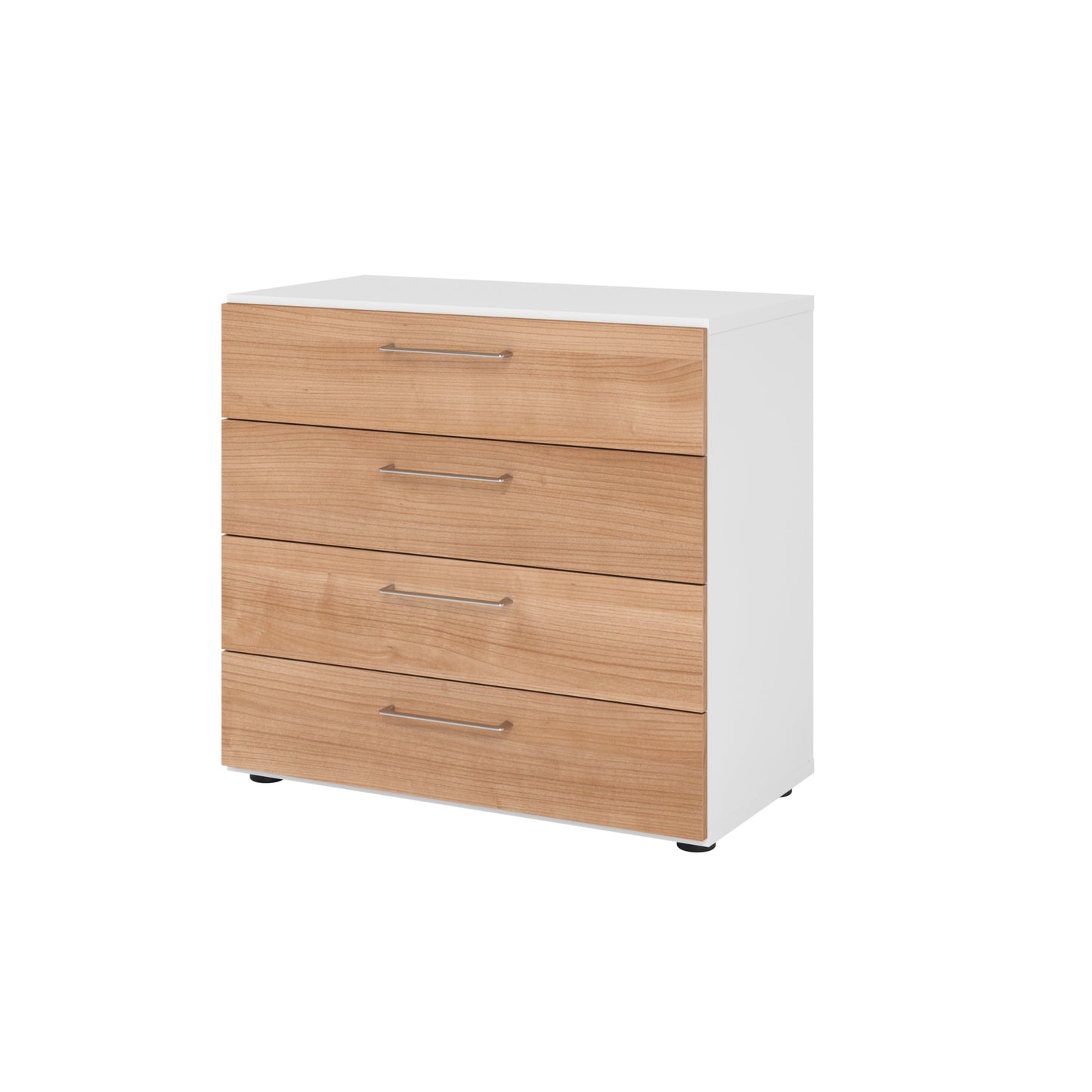 Hammerbacher Schubladenschrank V9 Advanced 800 x 748 x 417 mm (B x H x T) 4 Schubladen Spanplatten, folienummantelt Farbe der Front: nussbaum Farbe des Korpus: weiß