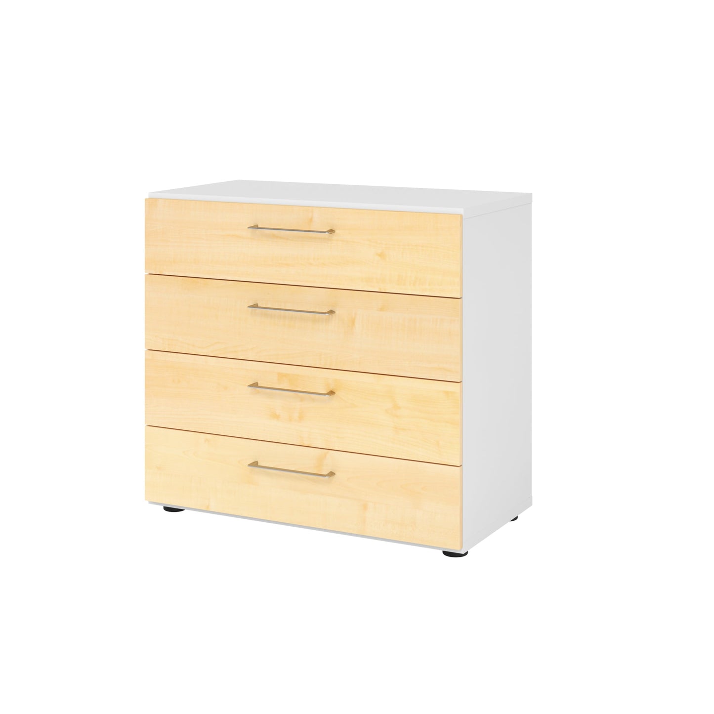 Hammerbacher Schubladenschrank V9 Advanced 800 x 748 x 417 mm (B x H x T) 4 Schubladen Spanplatten, folienummantelt Farbe der Front: ahorn Farbe des Korpus: weiß