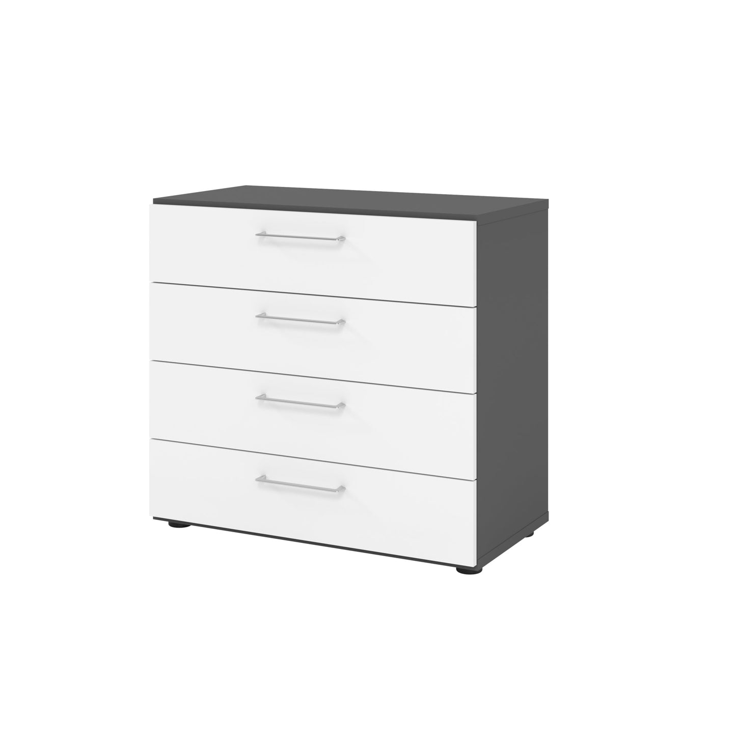 Hammerbacher Schubladenschrank V9 Advanced 800 x 748 x 417 mm (B x H x T) 4 Schubladen Spanplatten, folienummantelt Farbe der Front: weiß Farbe des Korpus: graphit